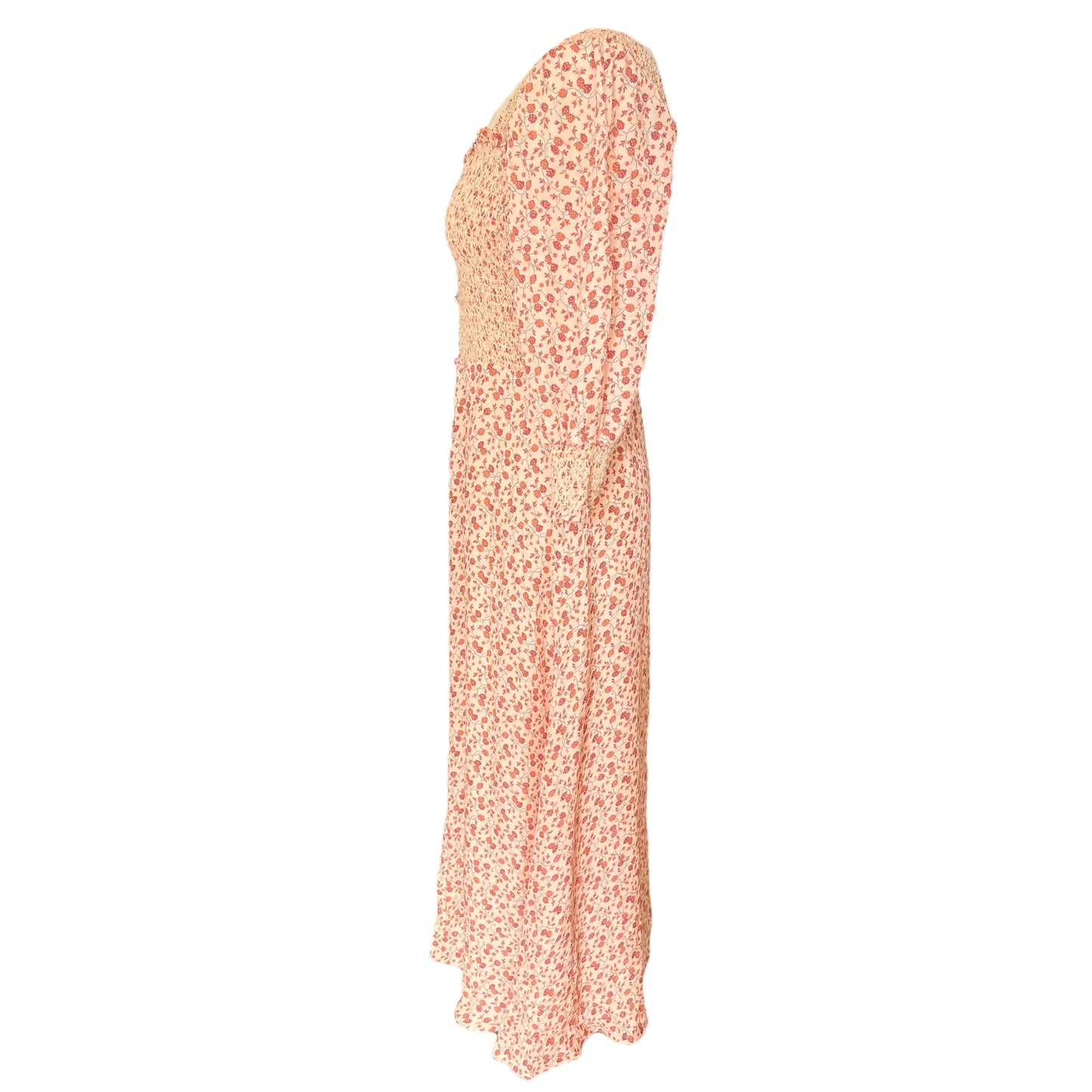 Whistles Peach Floral Silk Midi Dress - 10 - NEW