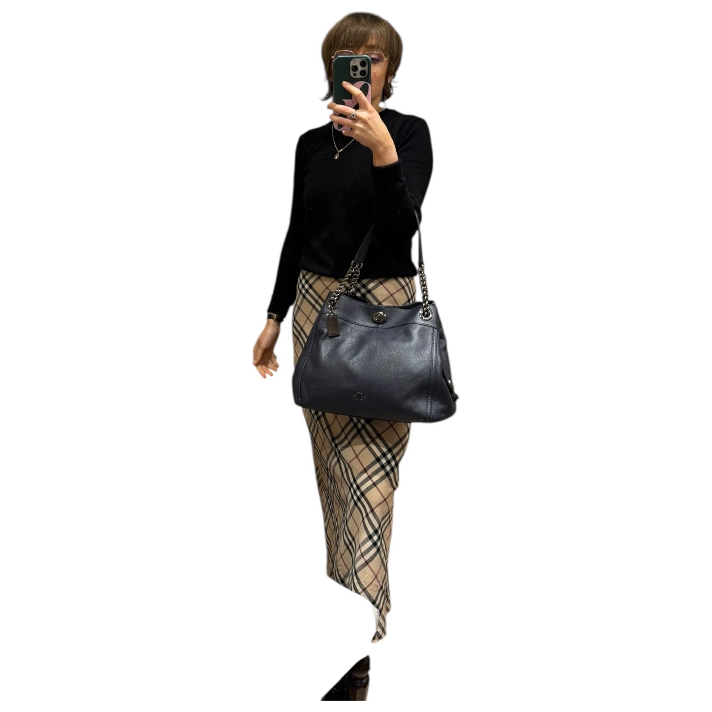 Coach Turnlock Edie Navy Polished Pebble Leather Bag