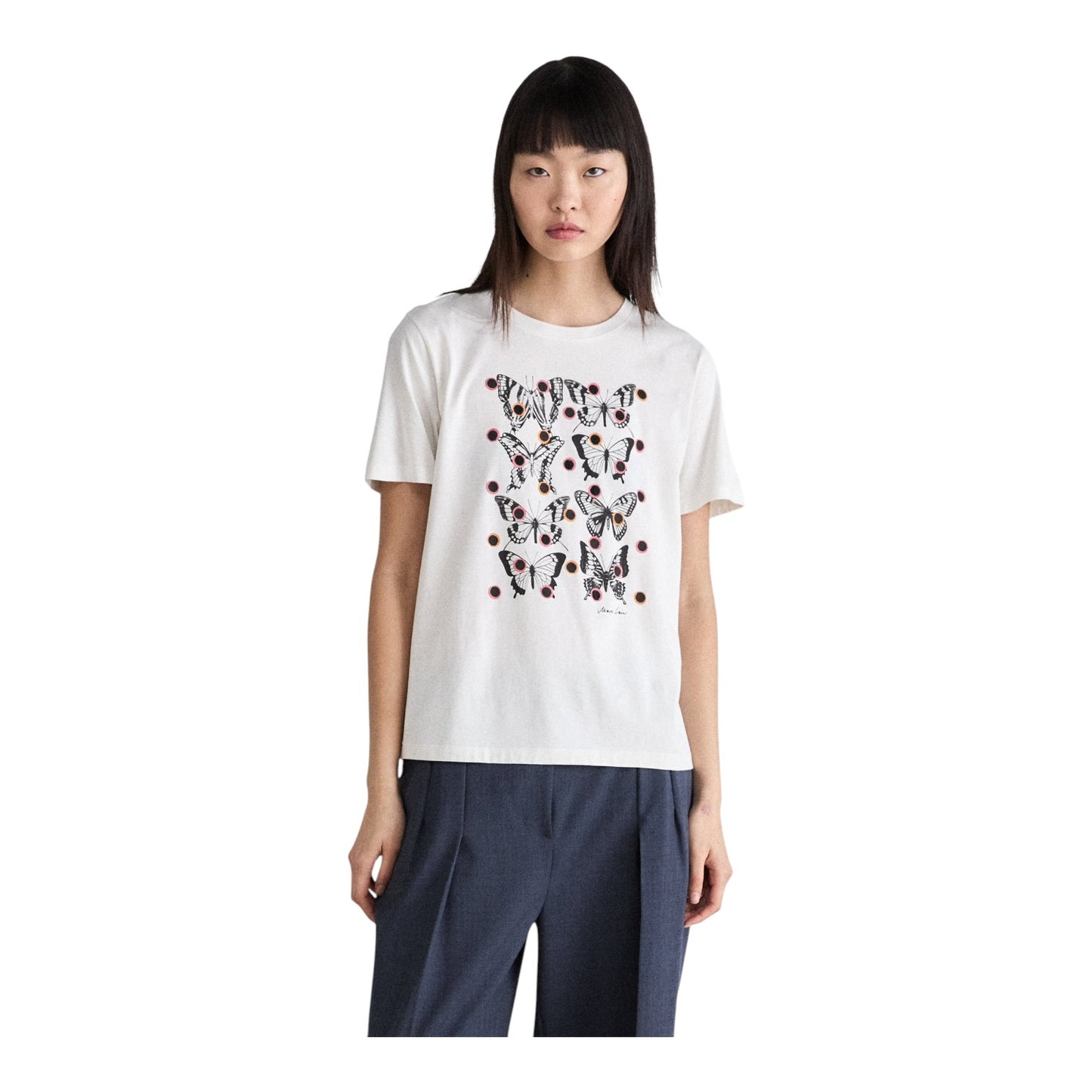 Marc Cain White Butterfly Print T Shirt - 12