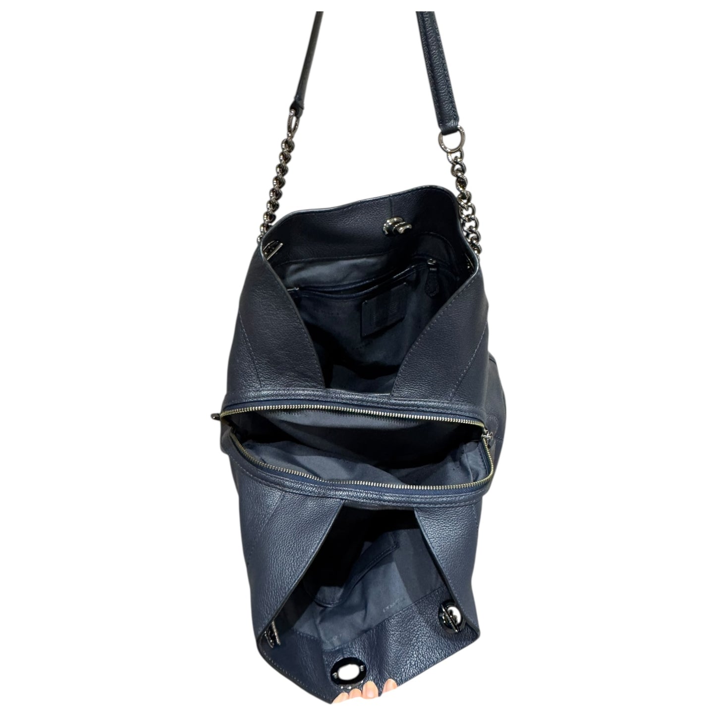 Coach Turnlock Edie Navy Polished Pebble Leather Bag