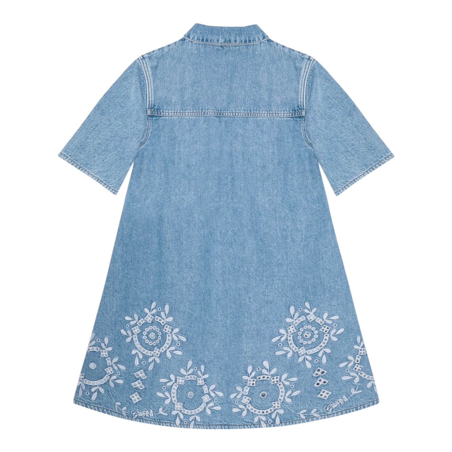 Ganni Broderie Anglaise Denim Mini Dress - 10
