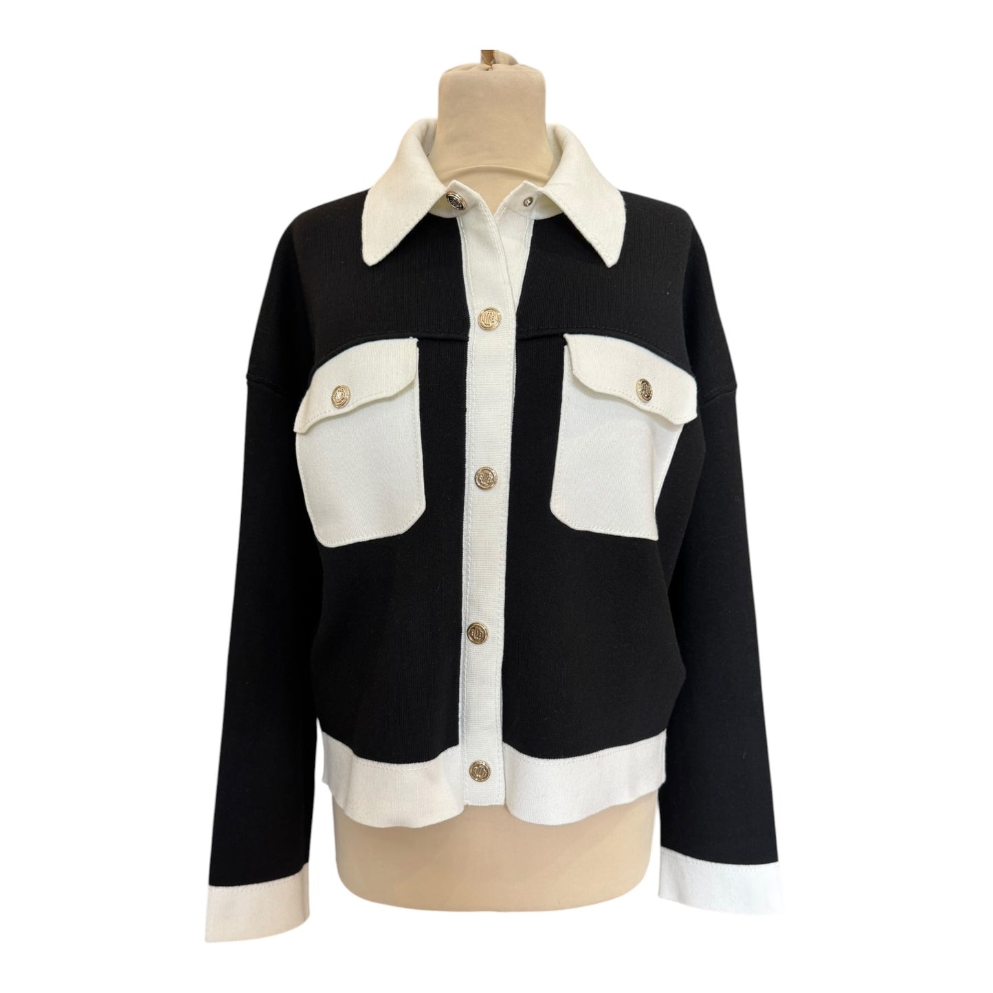 Maje Black and White Knitted Cardigan - 12 - NEW