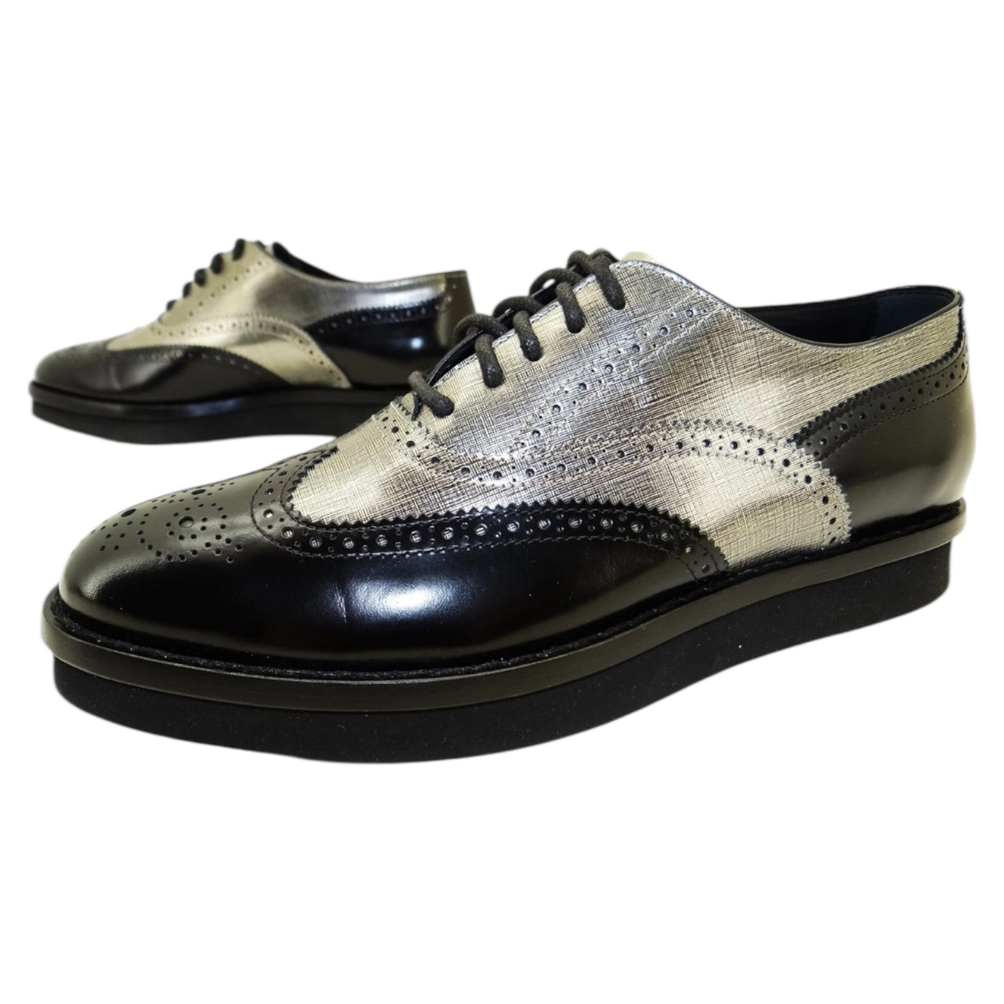 Tods Black and Silver Plateau Brogues - 38.5 / 5.5