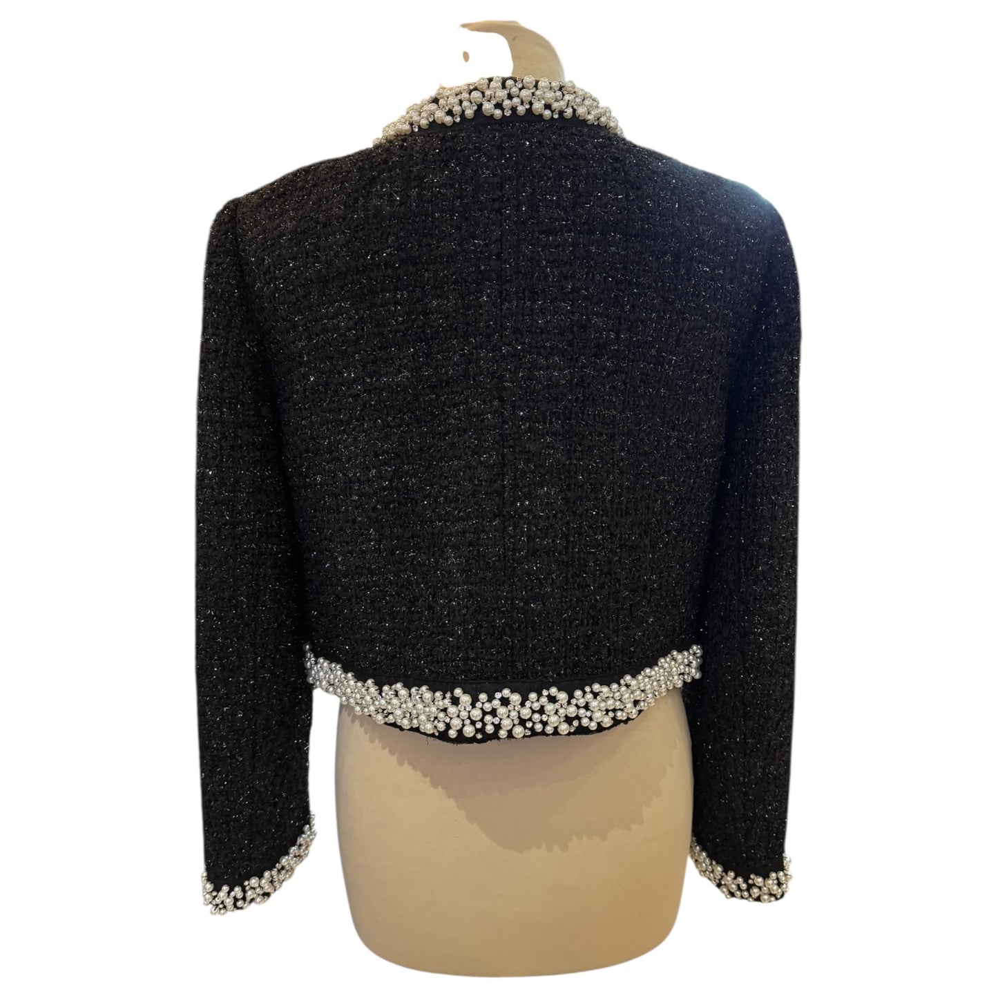 Kate Spade Black Faux Pearl Tweed Cropped Jacket - 12