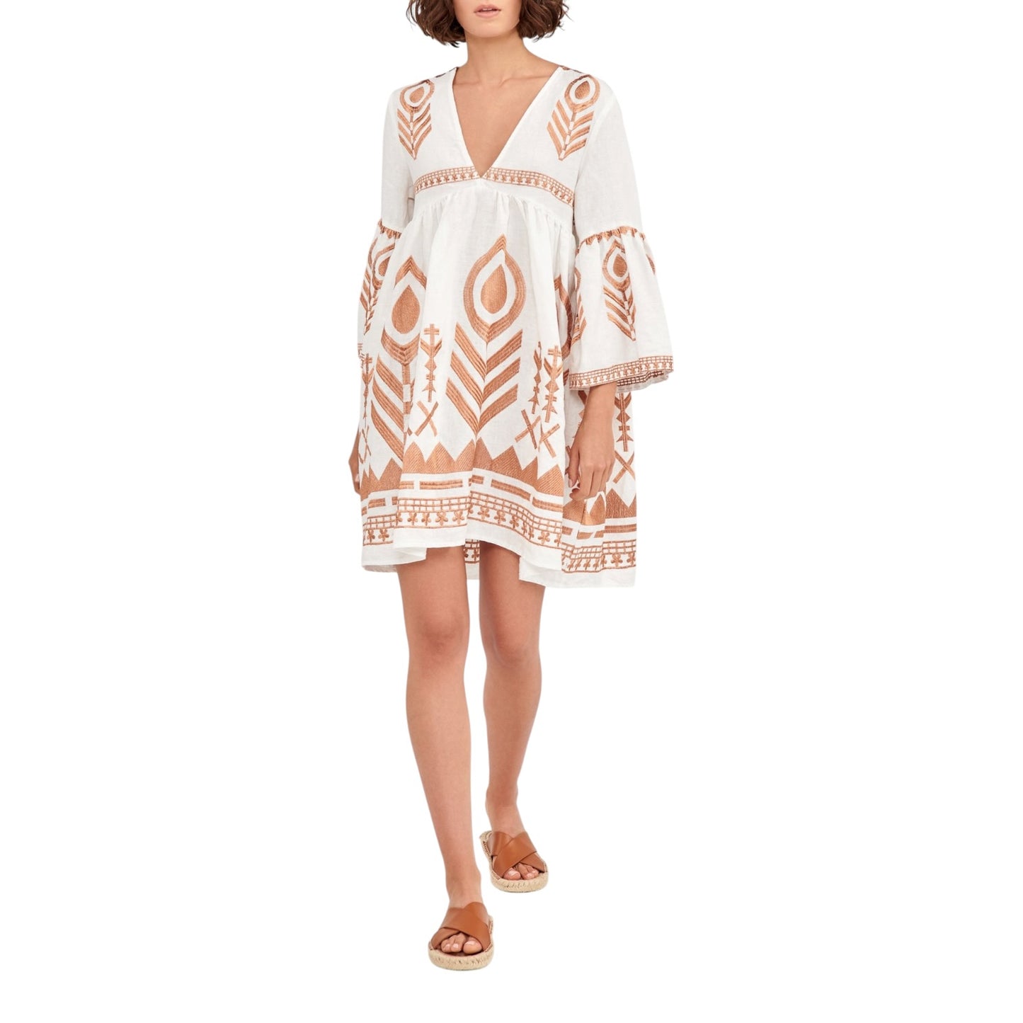 Greek Archaic Kori White and Rose Gold Mini Dress - 12