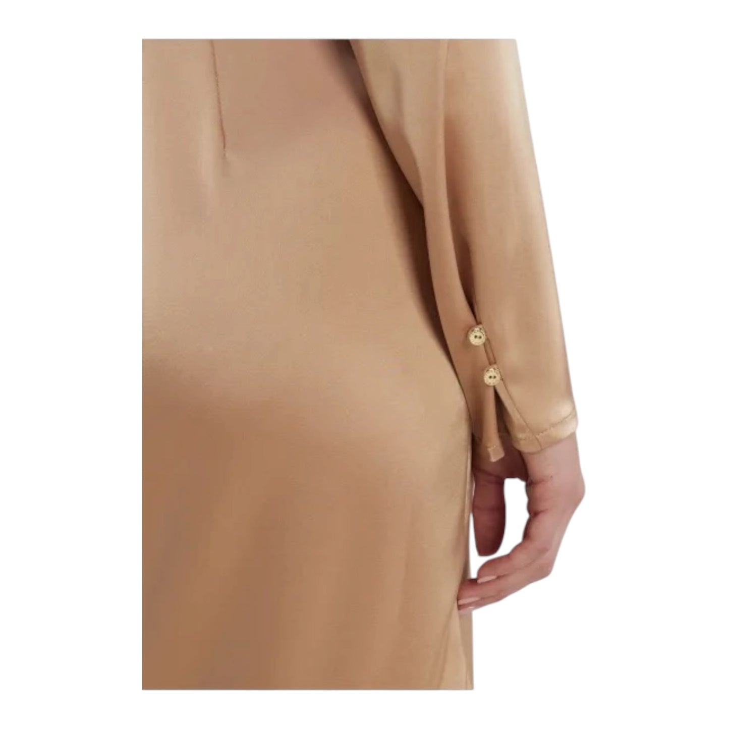Marc Cain Caramel Satin Drape Shirt Dress - 10/12