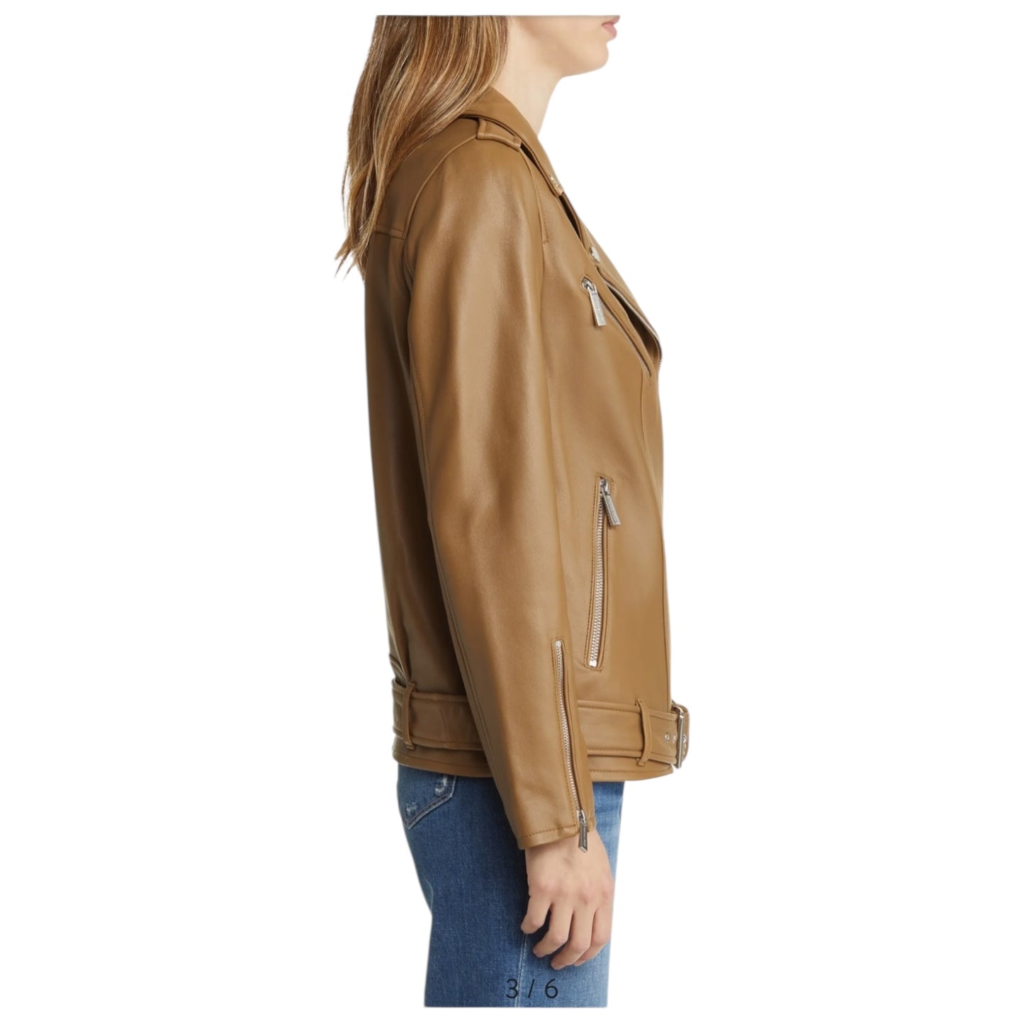 Michael Kors Coffee Oversized Moto Leather Jacket - 14/16 - NEW