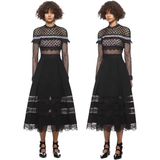 Self Portrait Bellis Lace Trim Midi Dress - 8