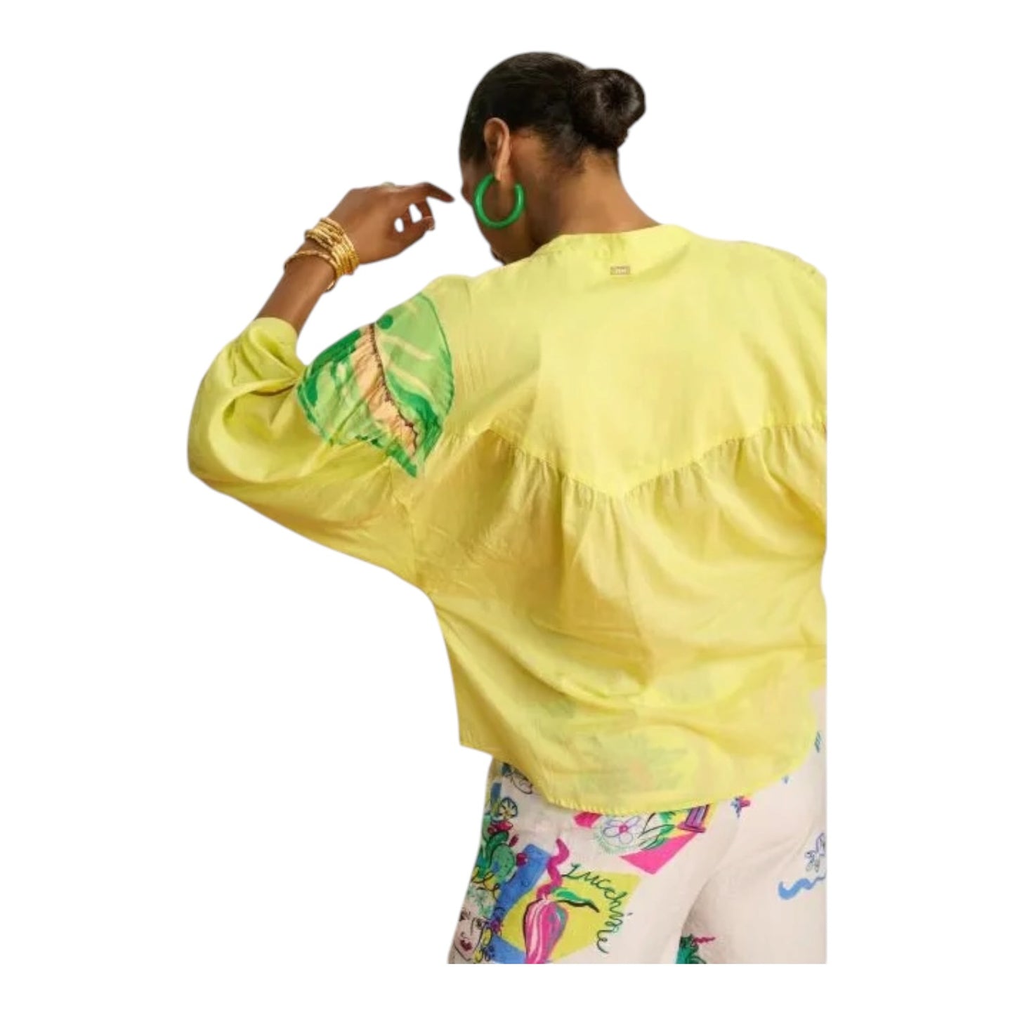 Pom Yellow Leaf Motif Blouse - 12 - NEW