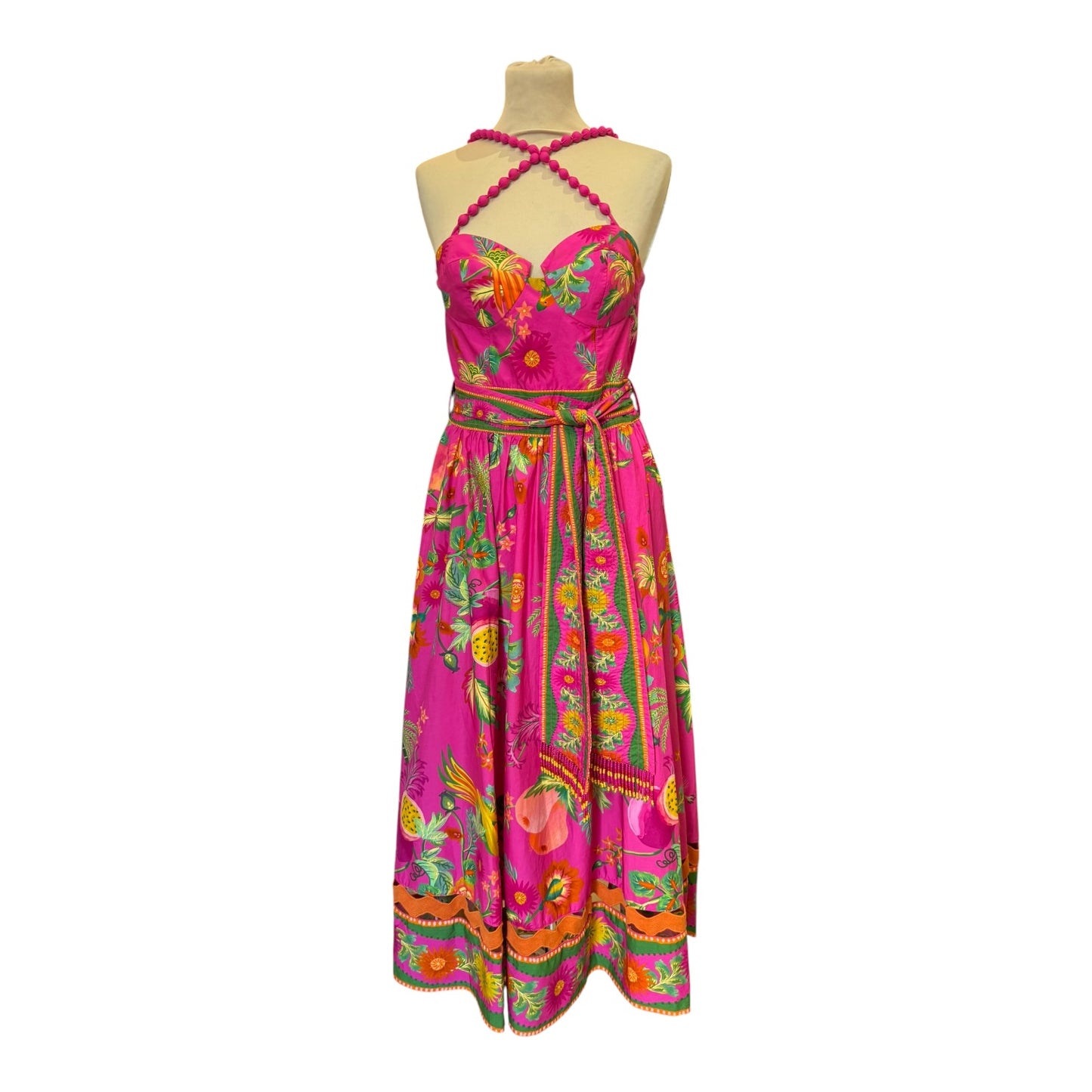 Farm Rio Pink Fruit Garden Printed Cotton Midi Dress - 8/10