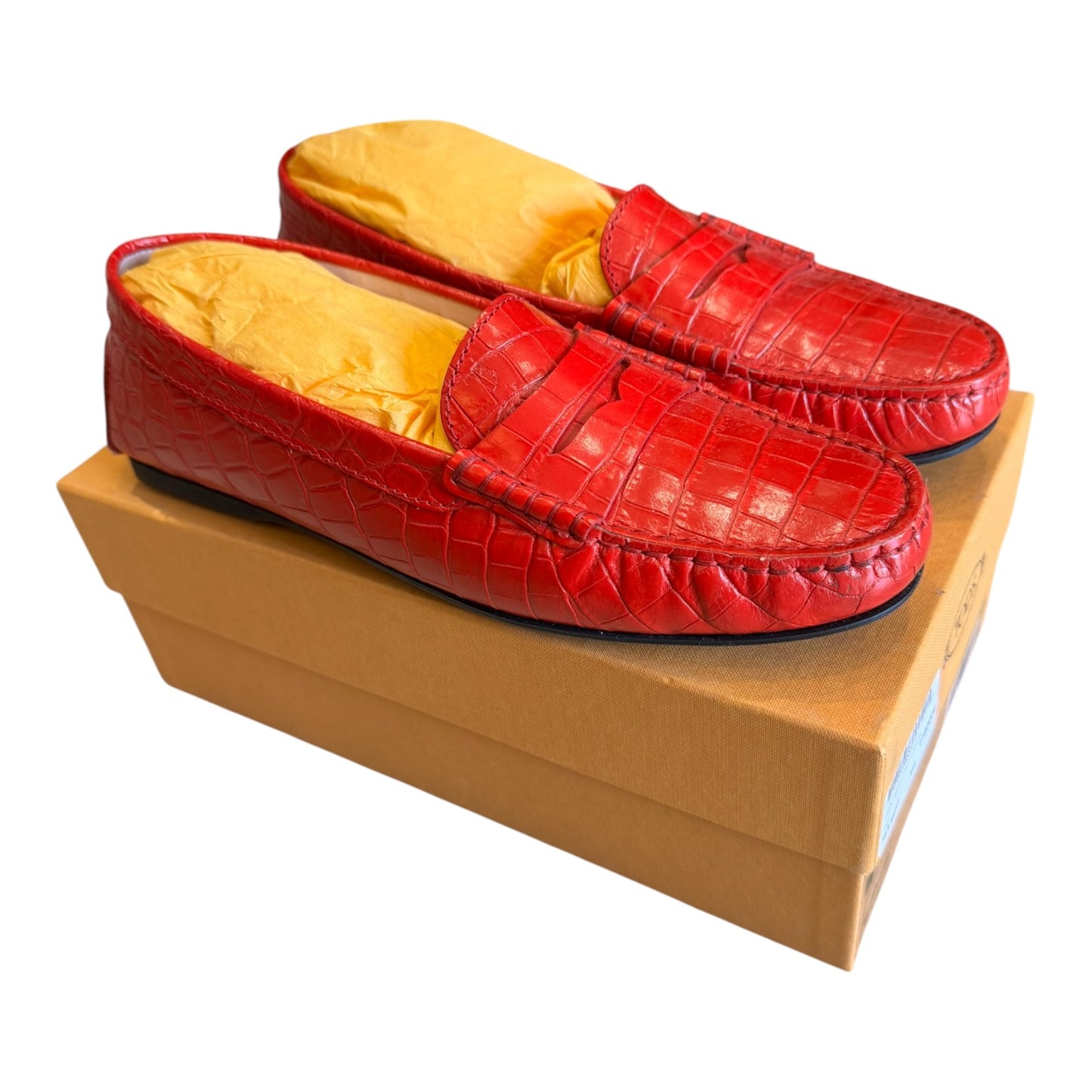 Tod's Red Croc Leather Gommini Mocasinno Driving Shoes - 39.5/6.5