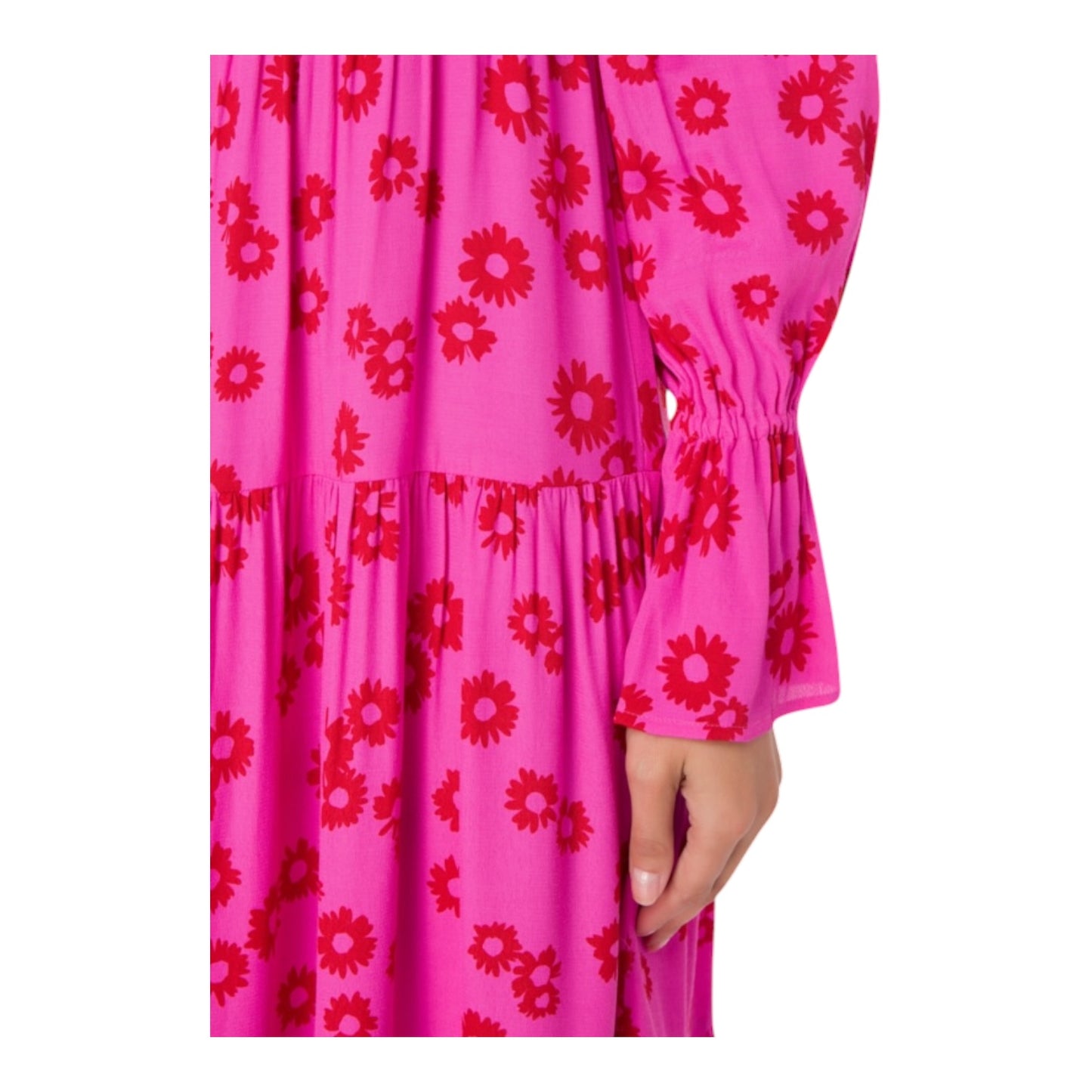 Kitri Petra Pink Daisy Print Shirred Dress - 12