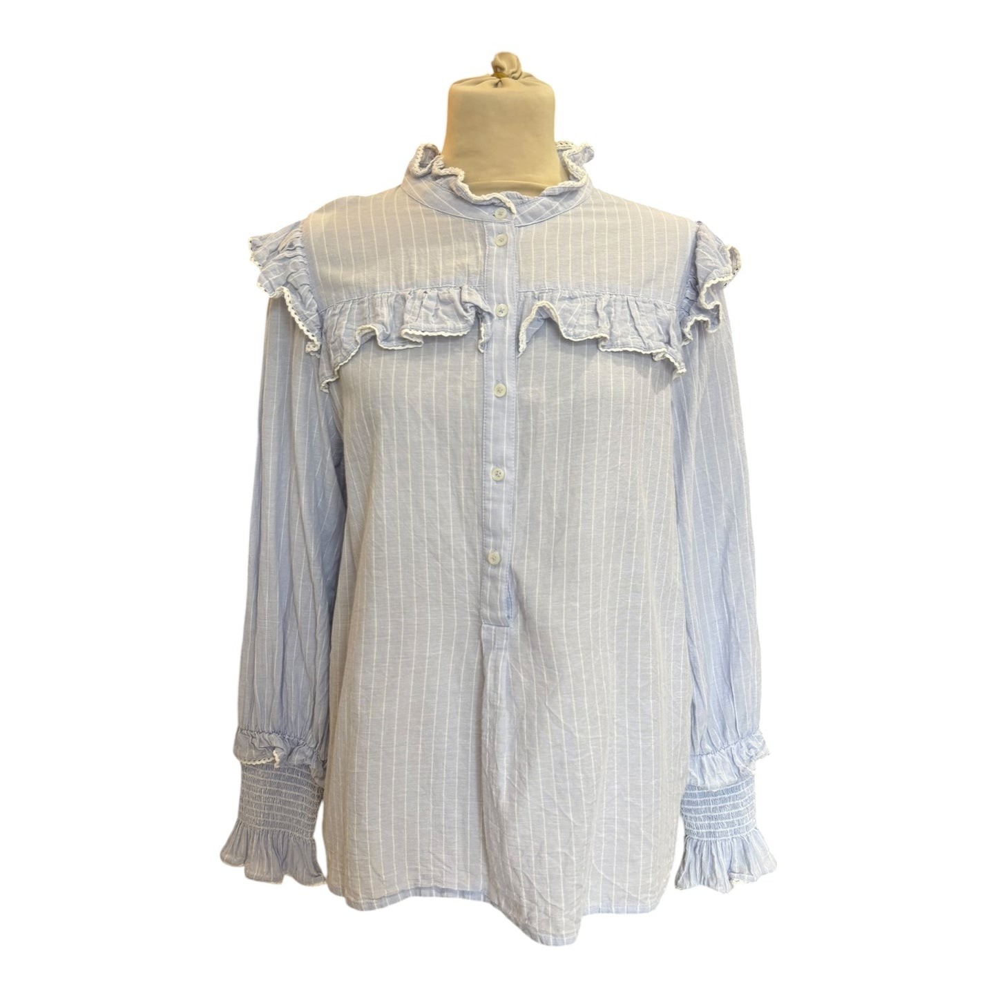 Me + Em Blue Stripe Cotton Voile Shirt - 16