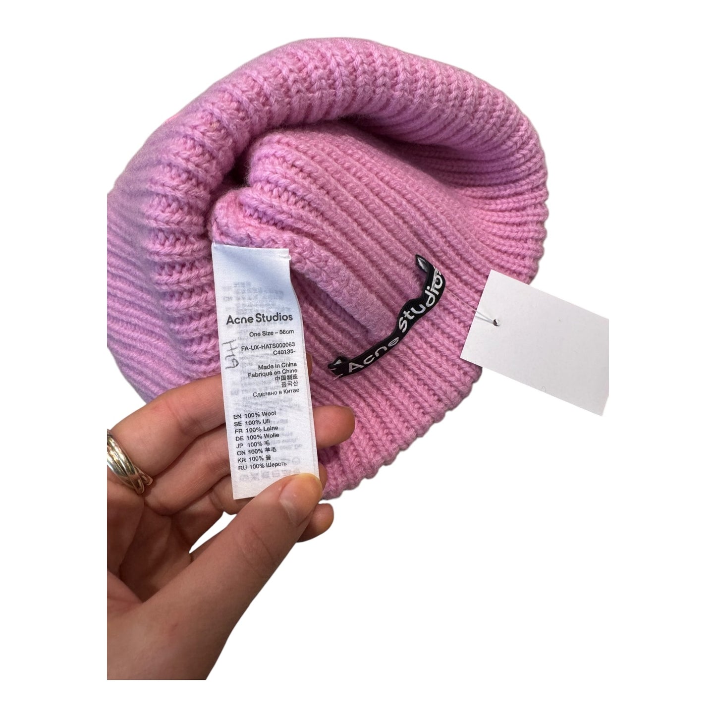 Acne Studios Pink Face Logo Wool Beanie