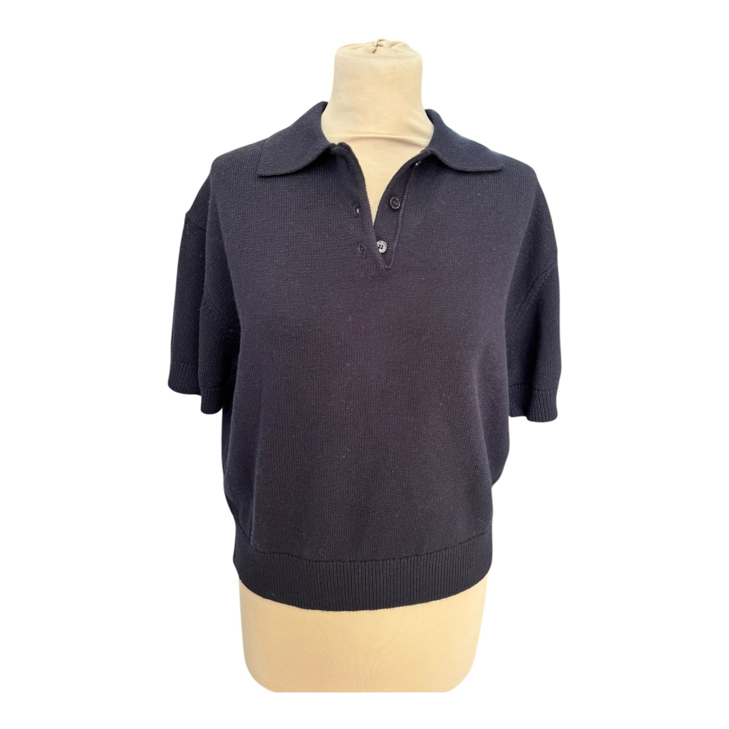 Massimo Dutti Navy Cotton and Wool Knit Top - 10