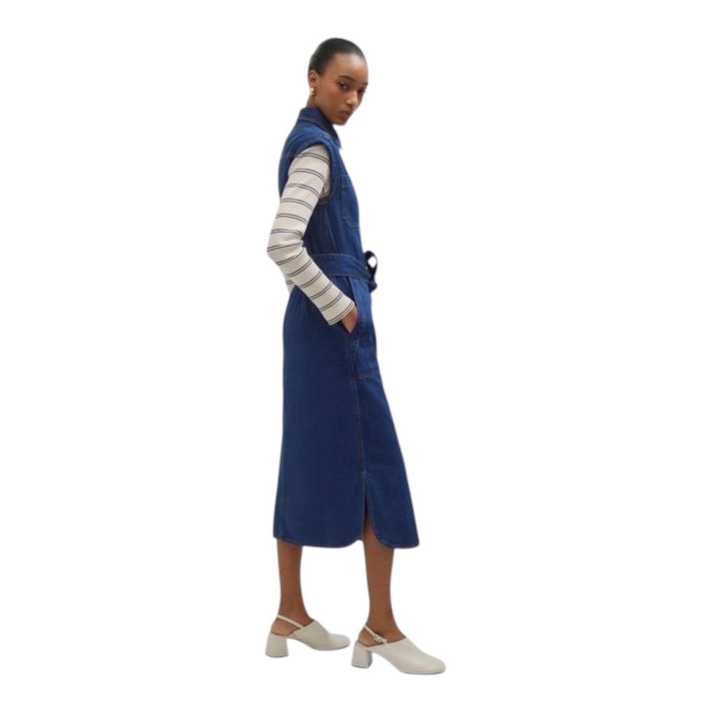 Me + Em Denim Utility Midi Dress with Belt  - 14