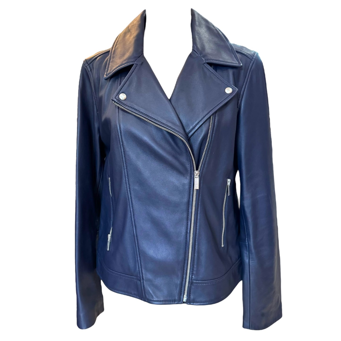 Jaeger Navy Leather Jacket - 12