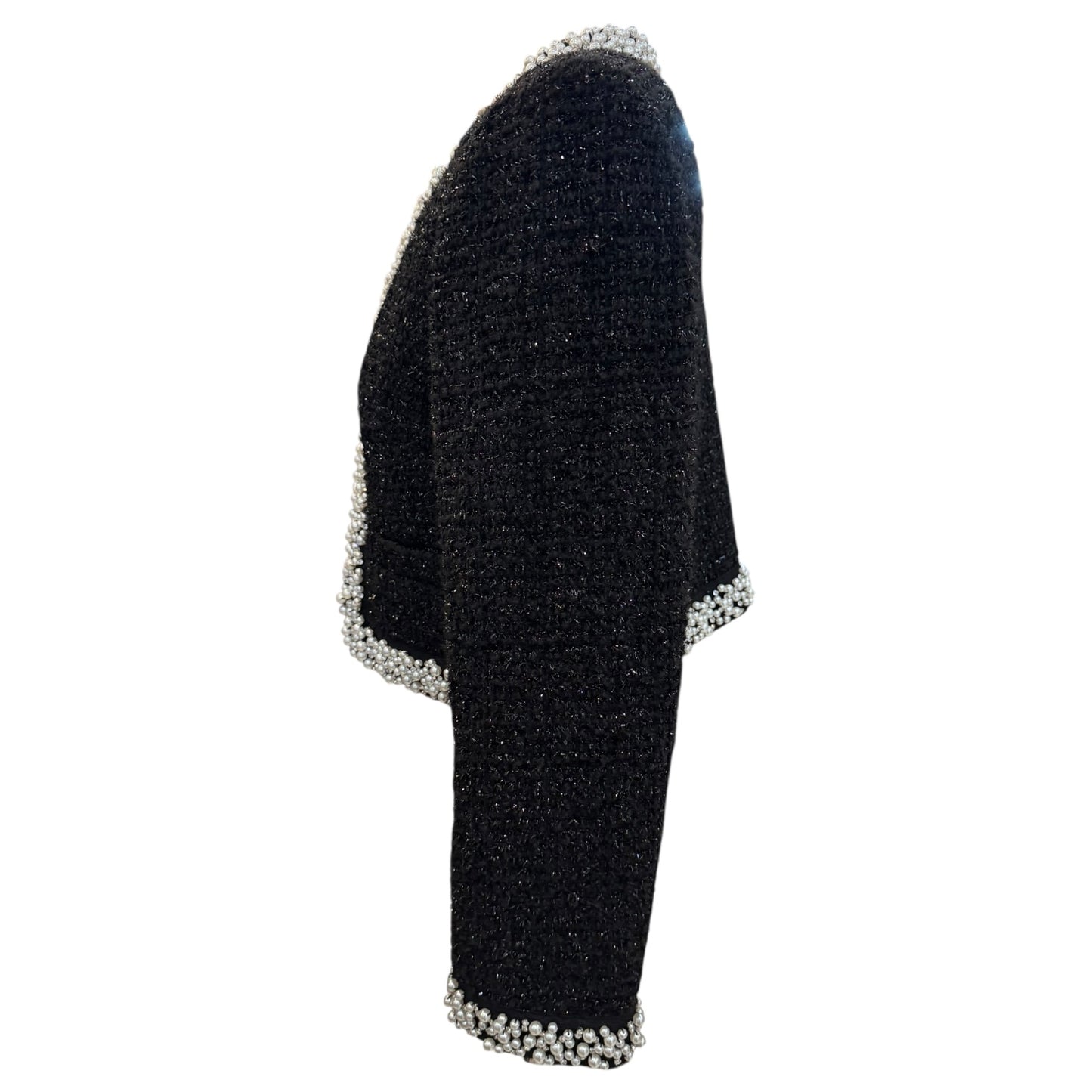 Kate Spade Black Faux Pearl Tweed Cropped Jacket - 12