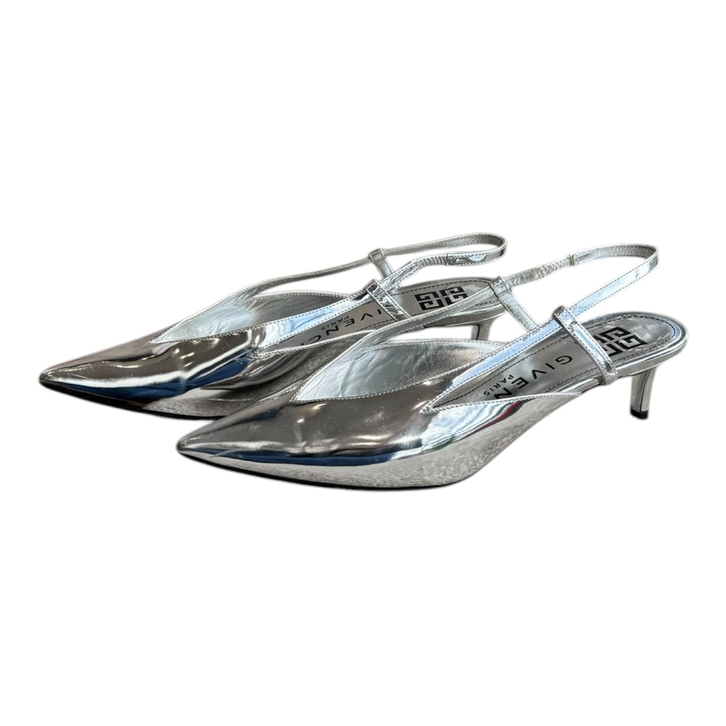 Givenchy Silver Mirror 3V Slingback Pumps - 37/4