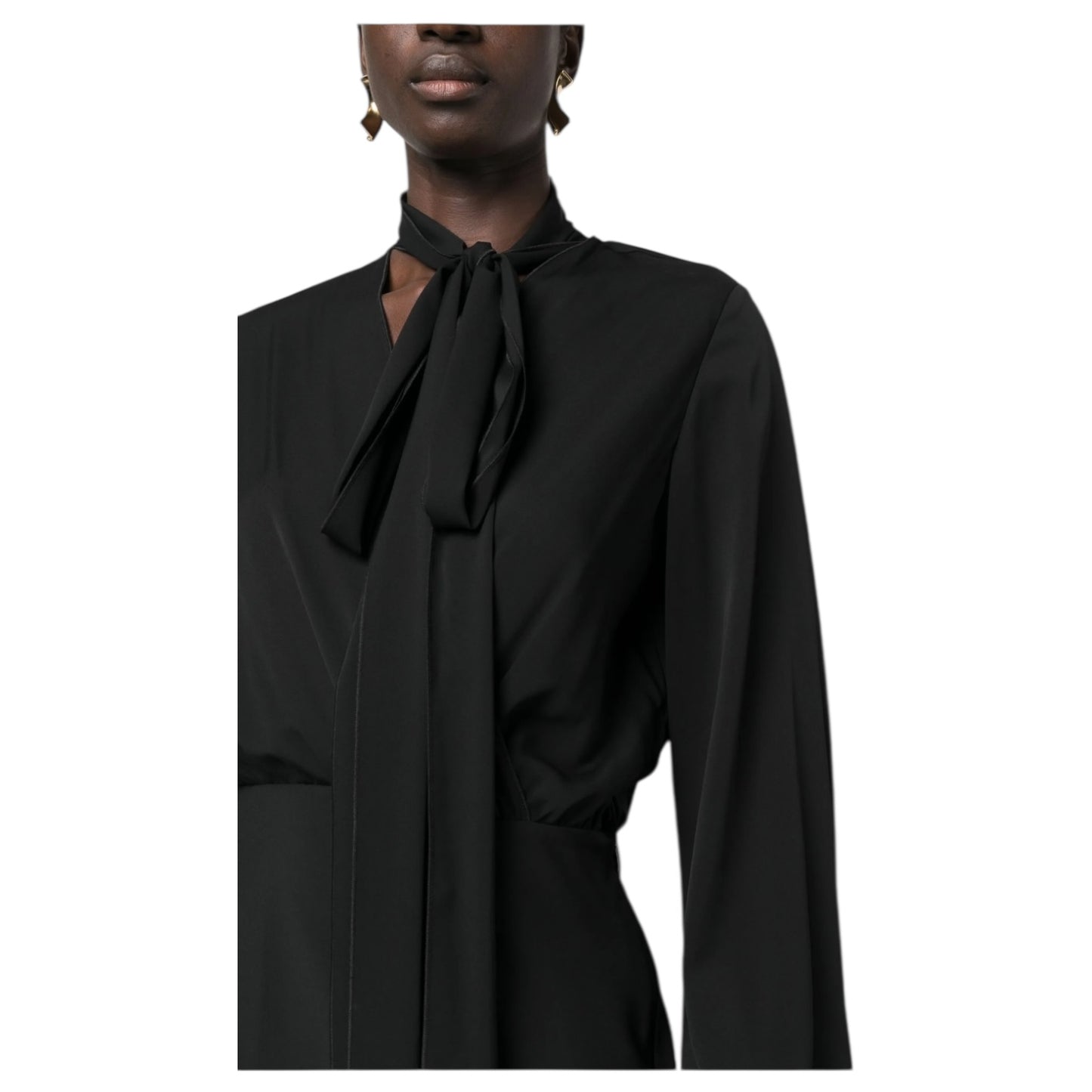 SportMax Black Silk Blend Pussy Bow Midi Dress - 10/12