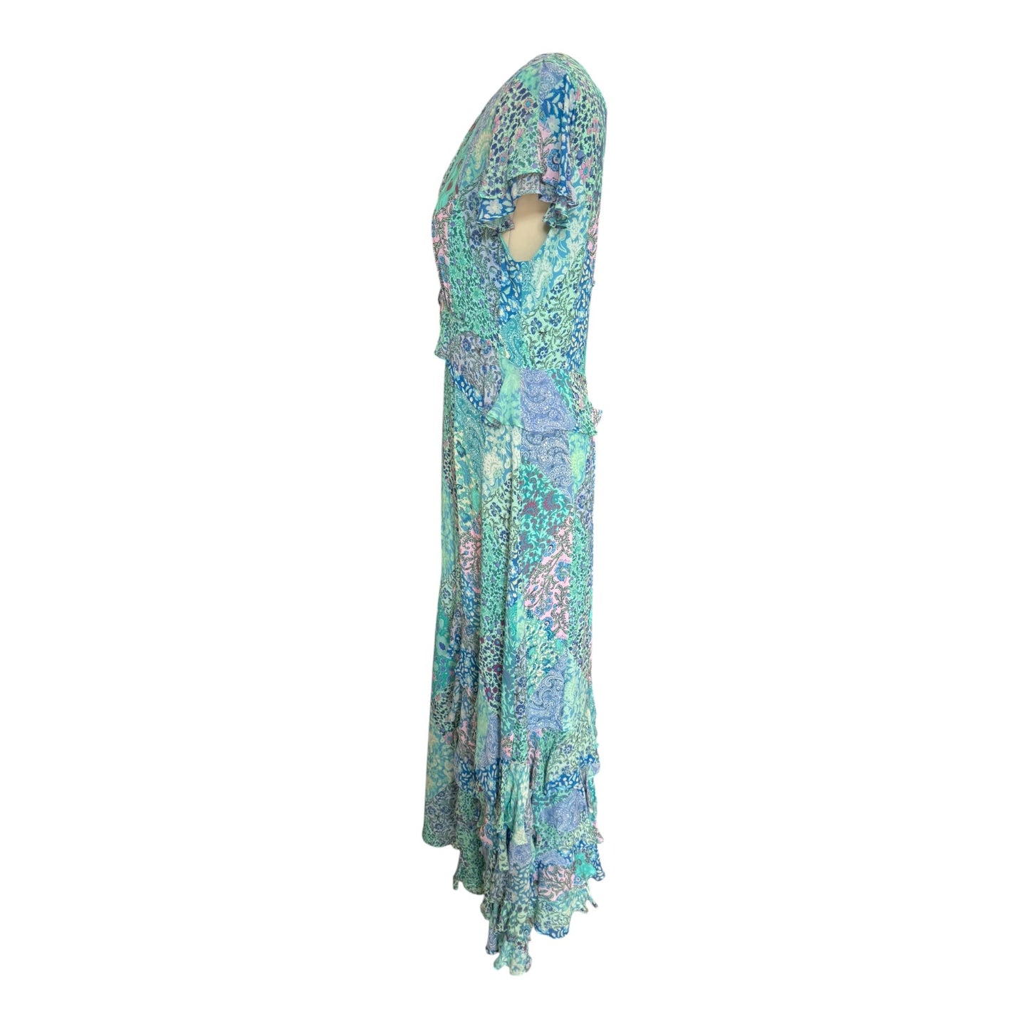 Rixo Thanvi Patchwork Silk Midi Dress - 10 - NEW