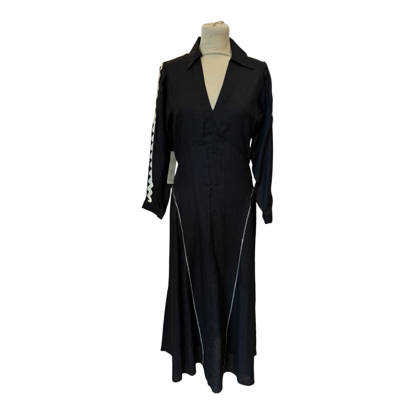 Jigsaw Black Linen Ric Rac Dress - 8 - NEW