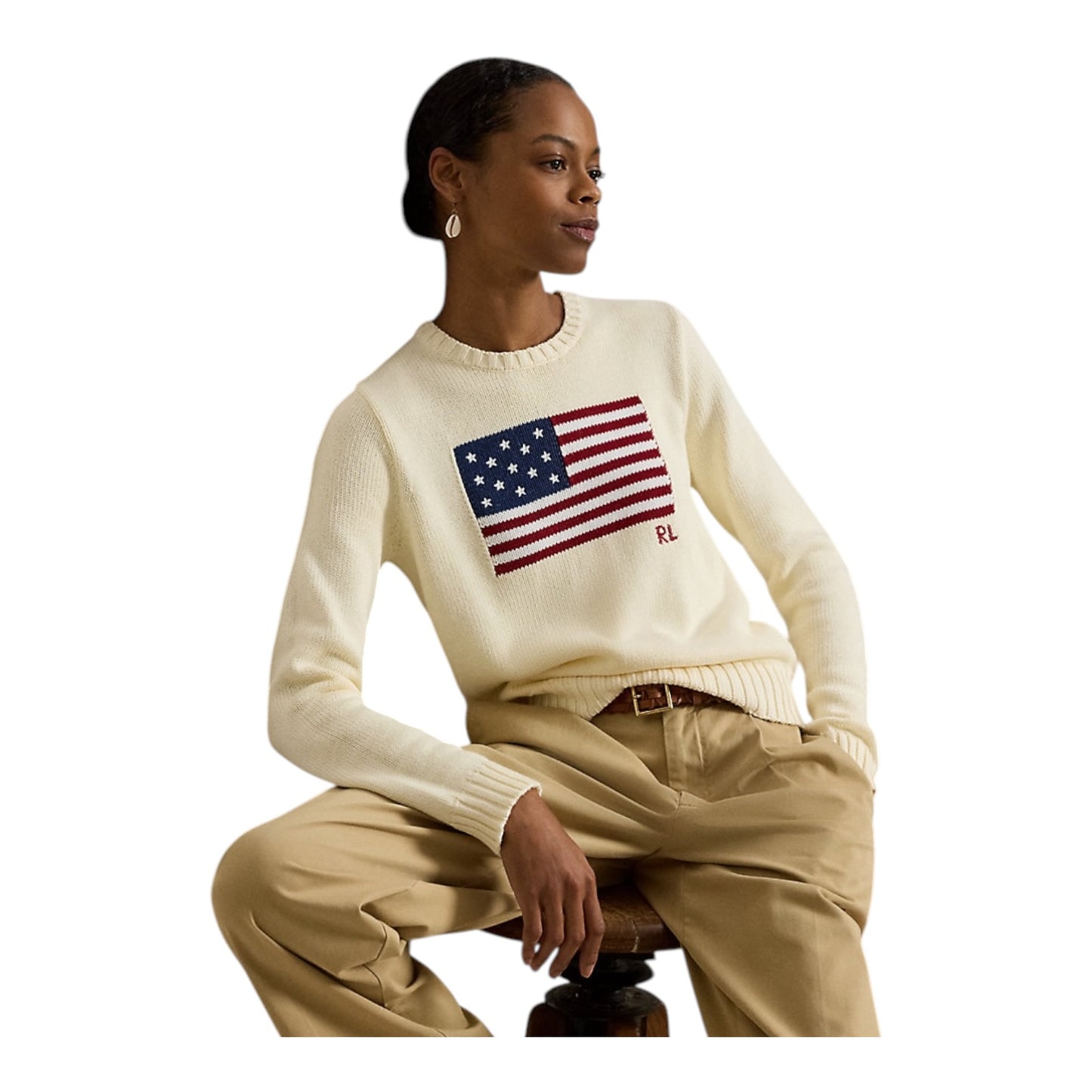 Ralph Lauren The Iconic Flag Jumper in Cream - 12/14