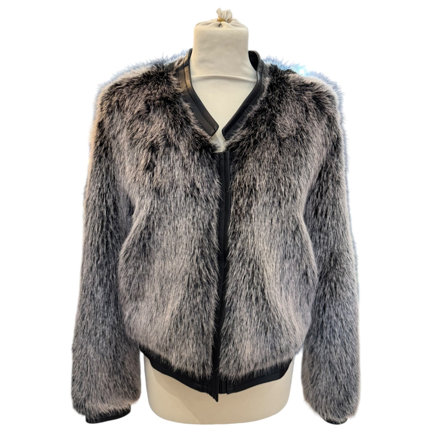 J Brand Ashbey Faux Fur Bomber Jacket in Silver Fox - 10