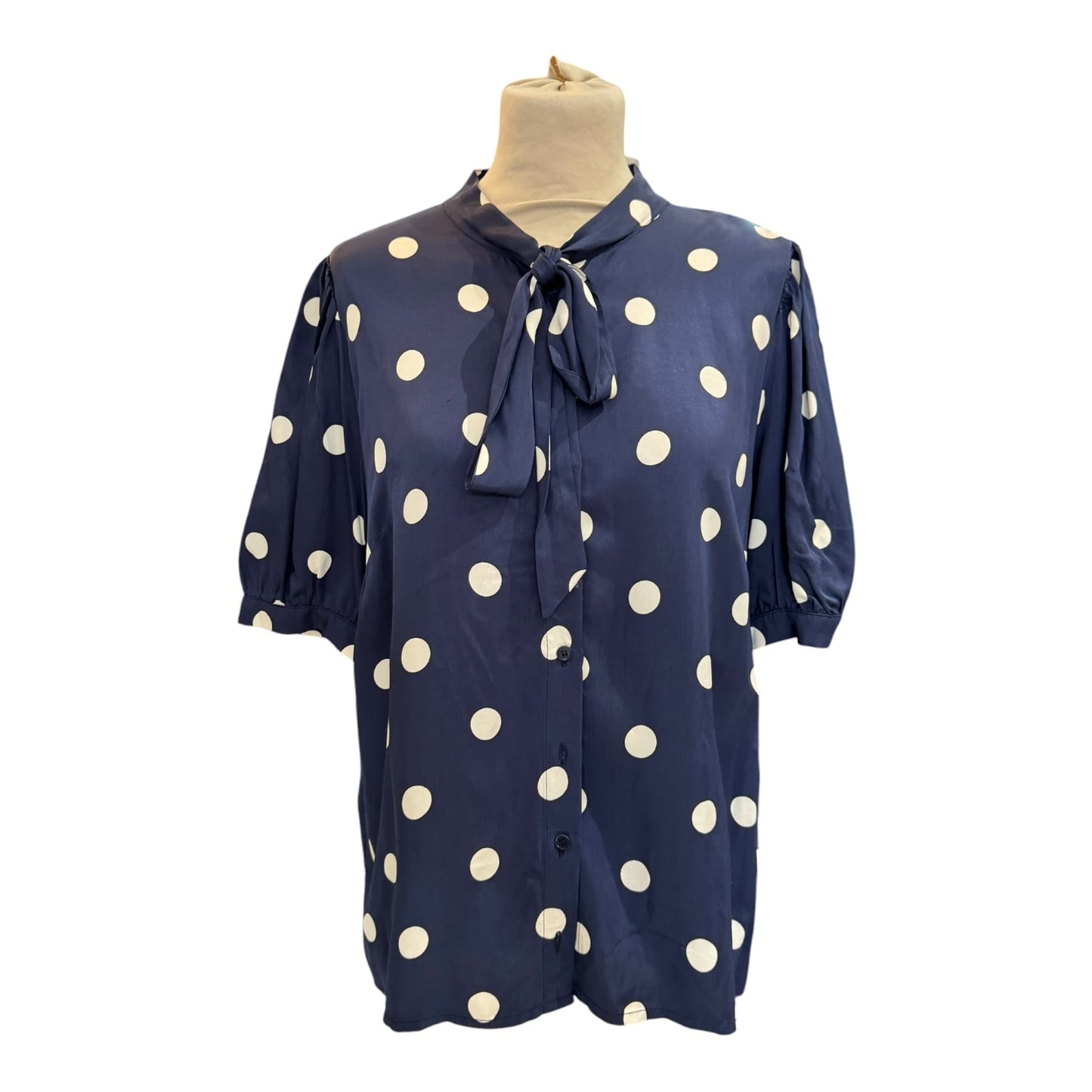 Baukjen Violette Satin Blouse Navy Big Polka - 14