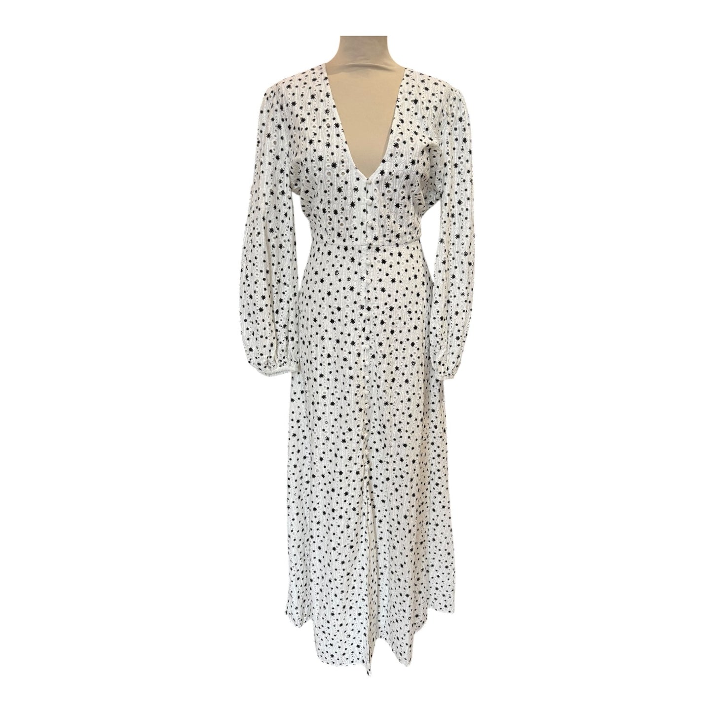 Rixo Blair Broderie Anglaise White and Black Dress - 14/16