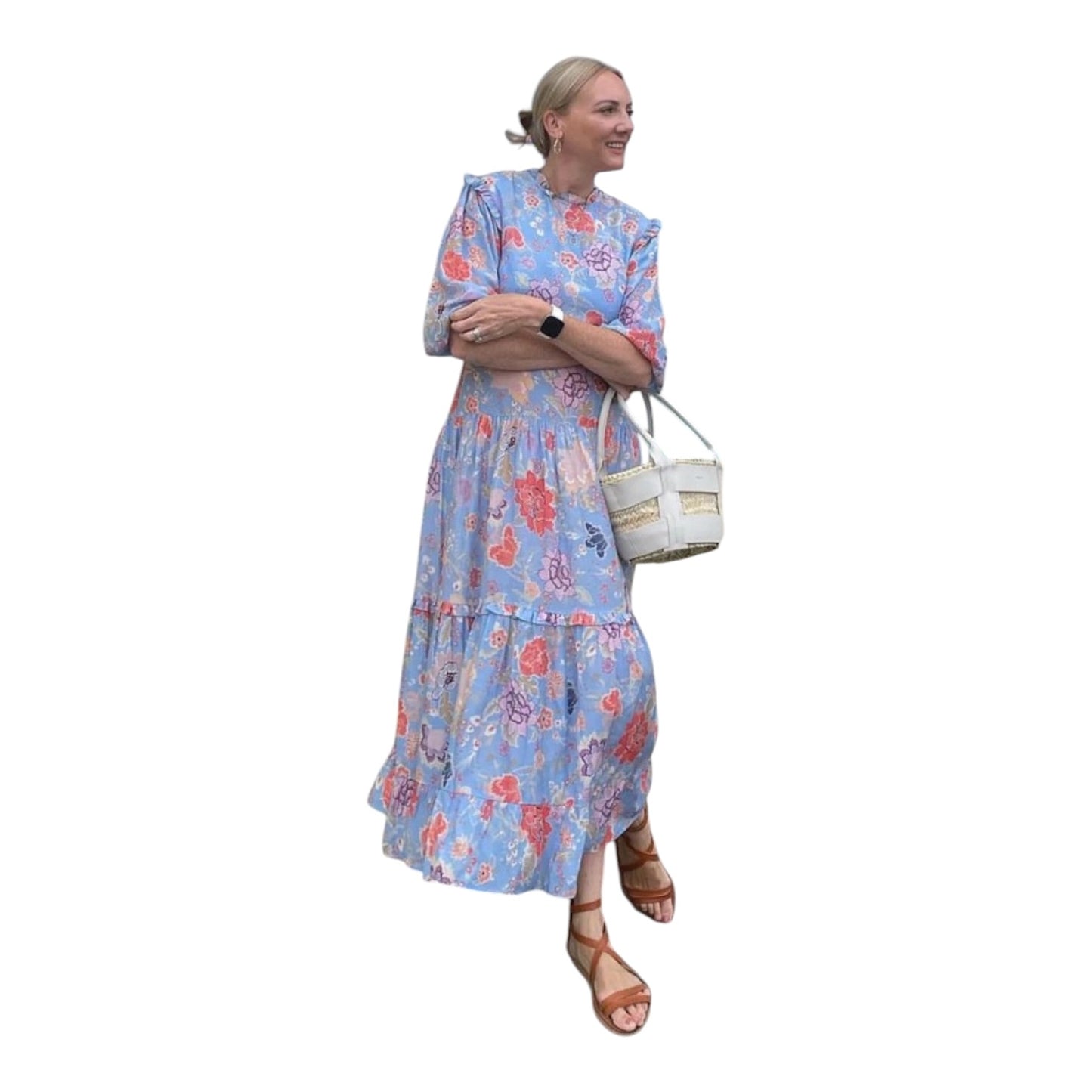 Rixo Monet Blue and Pink Floral Tiered Dress - 16