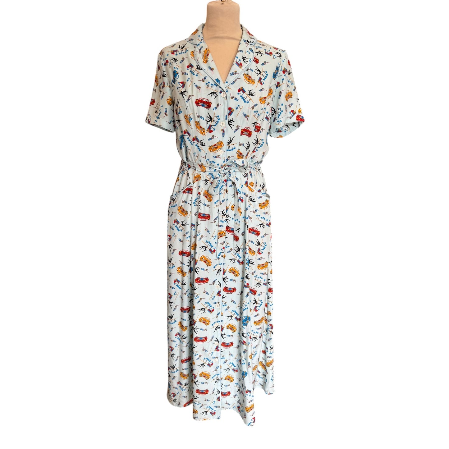 HVN Silk Long Maria Dress in 1950s Car Print - 8