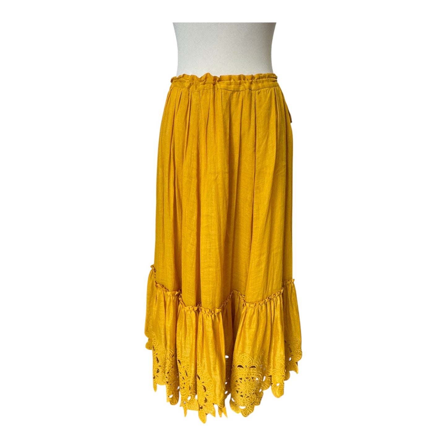 Zimmermann Mustard Teddy Scallop Midi Skirt - 8/10