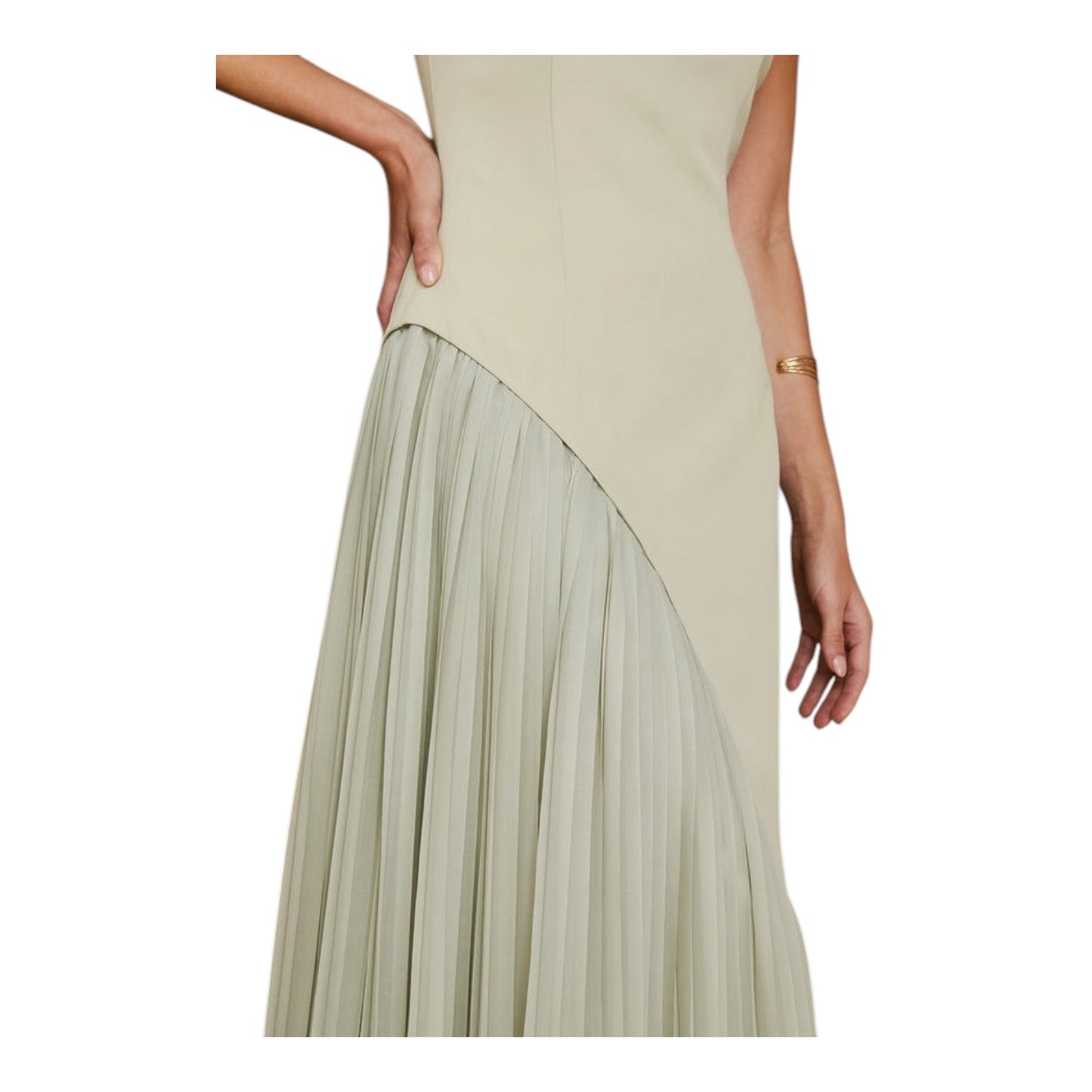 Six Stories Elena Cap Sleeve Pleated Maxi Dress Pistachio - 10
