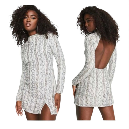 Miss Selfridge White Silver Sequin Backless Mini Dress - 10 - NEW