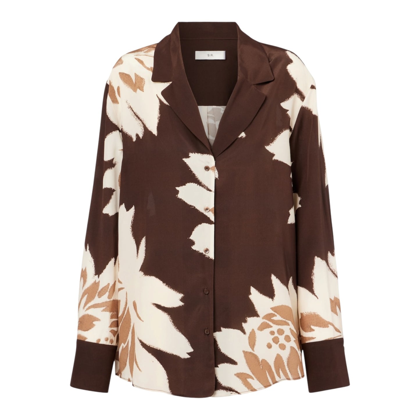 Sir Brown Floral Silk Satin Shirt - 14/16