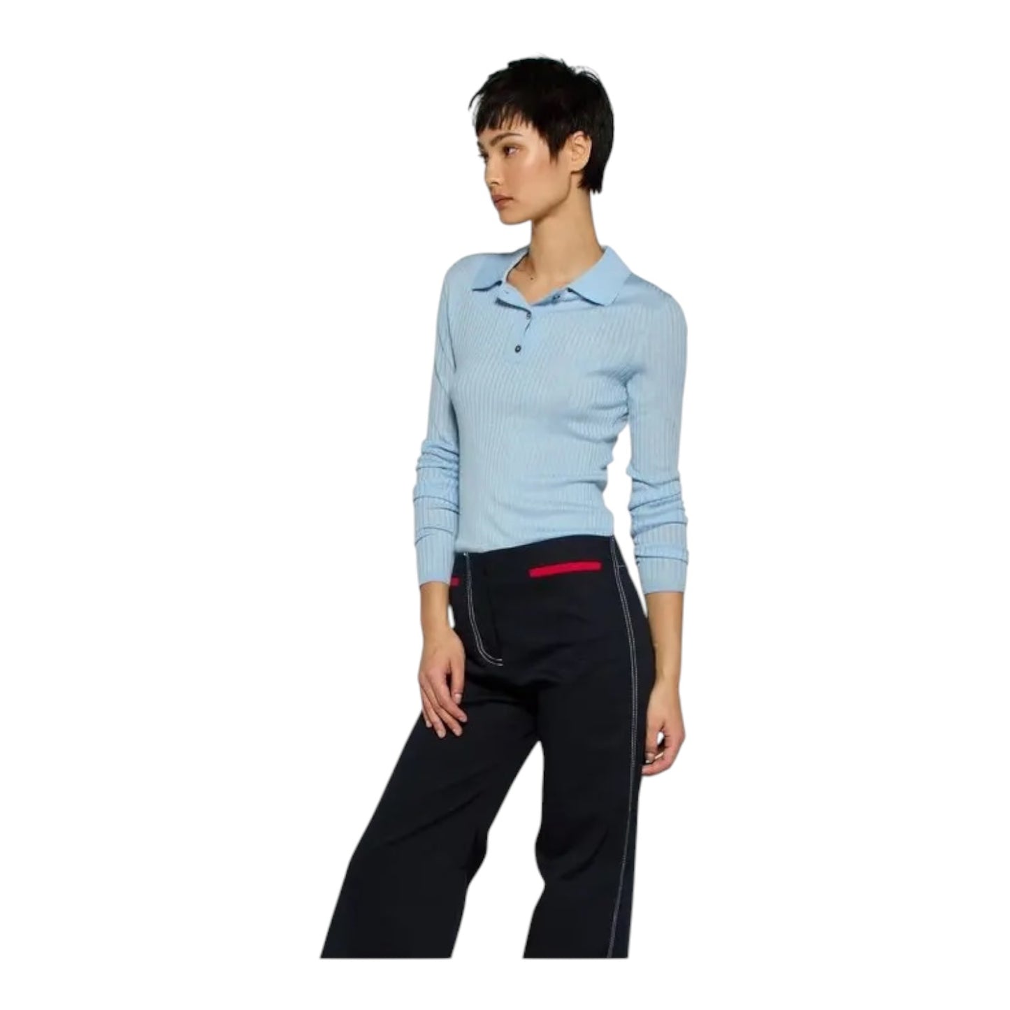 Serena Bute Blue Ribbed Henley Top - 8/10