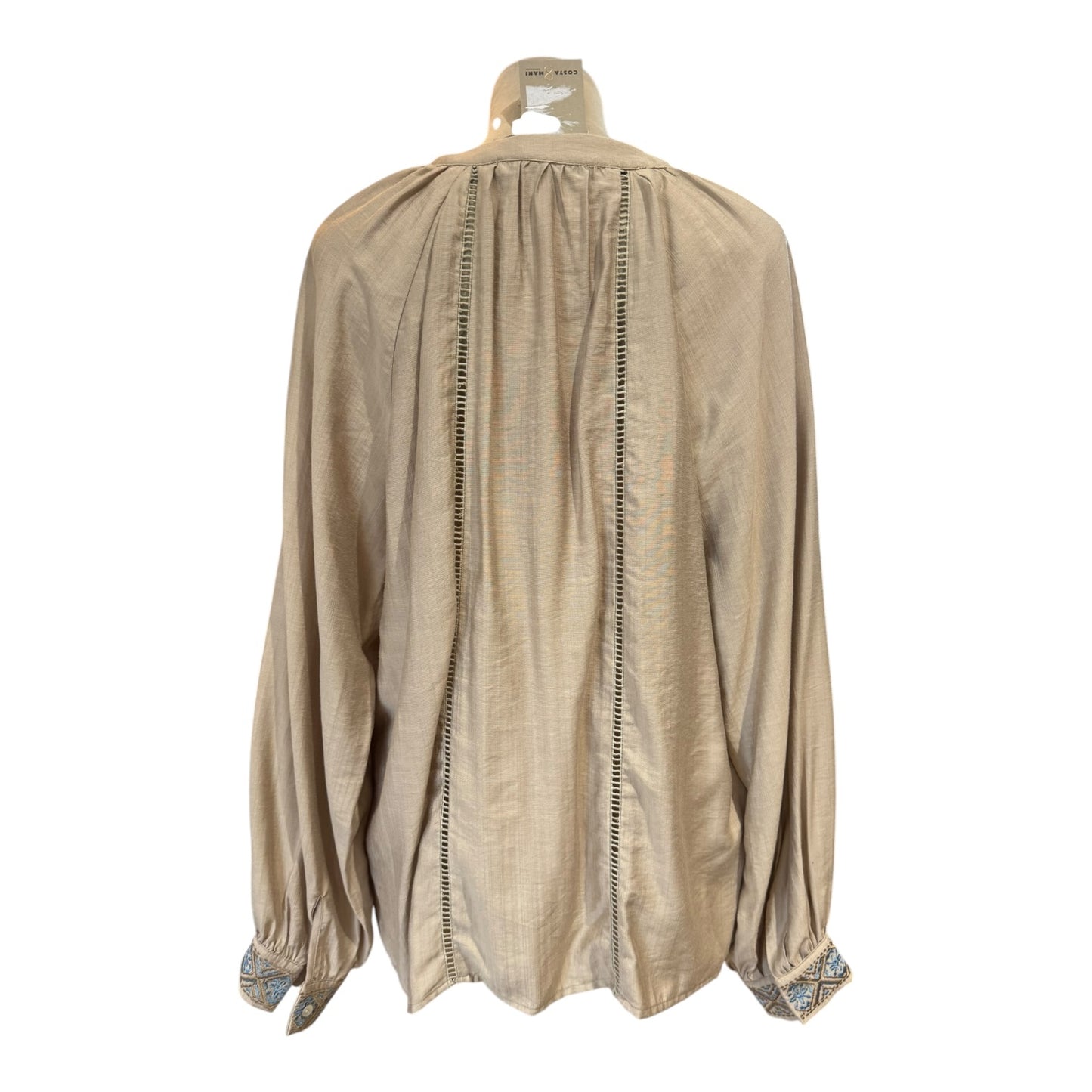 Costa Mani Emilie Sand Blue Embroidery Blouse - 12 - NEW