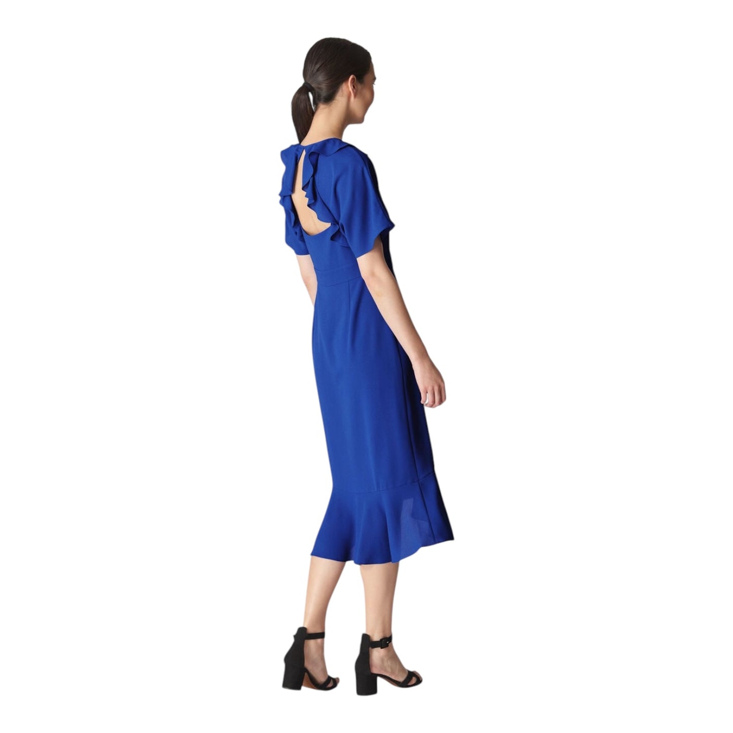 Whistles Blue Abigail Frill Wrap Midi Dress - 12