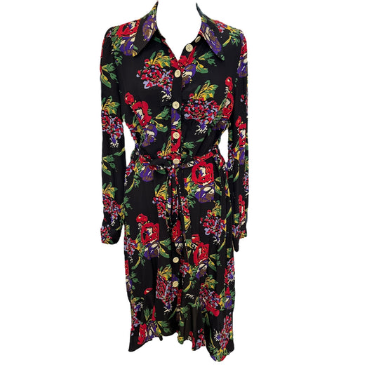 LK Bennett Black and Floral Silk Dress - 12/14