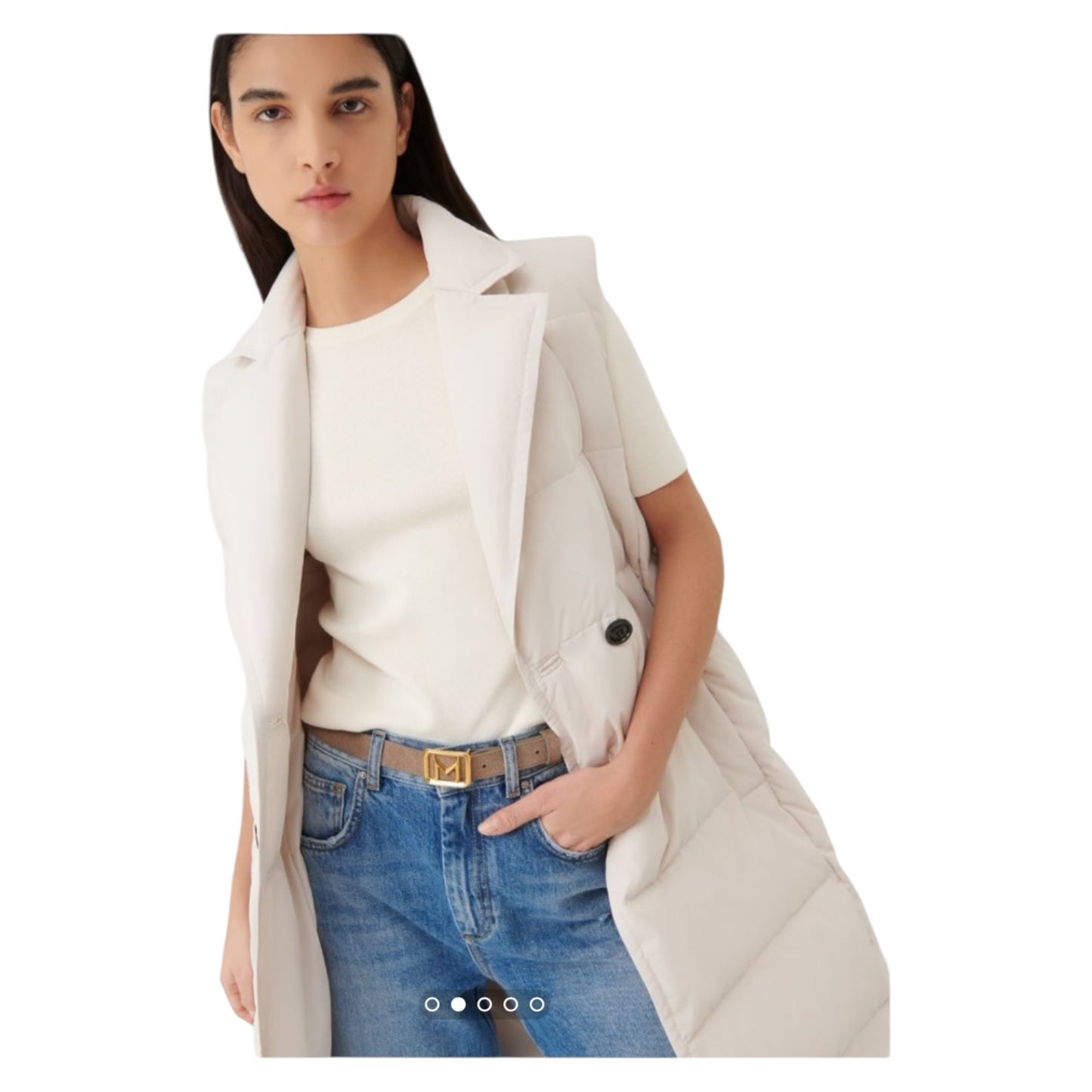 Marella Cream Longline Puffer Gilet - 14