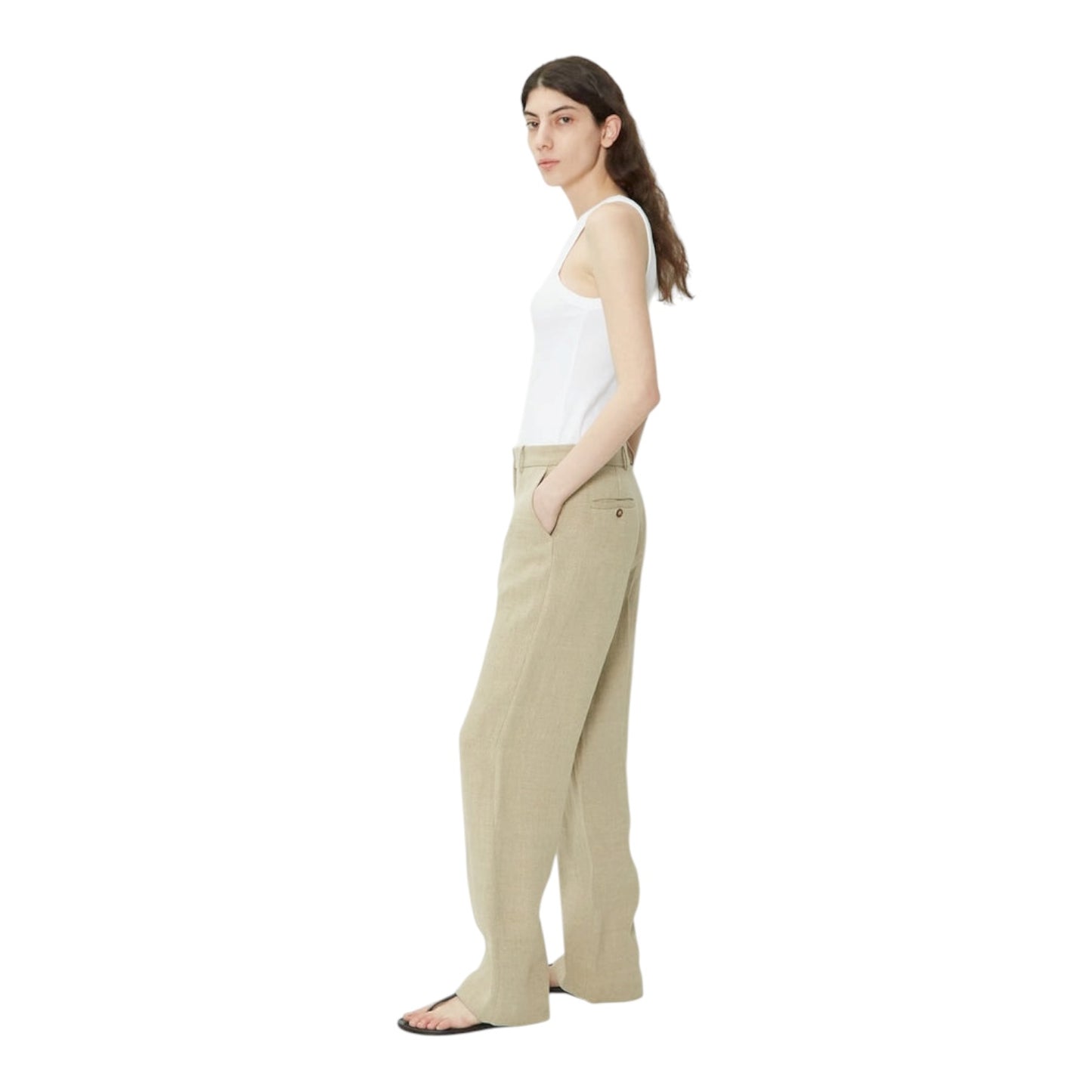 Totême Linen Mid-Waist Straight Trousers in Wheat Melange - 10 - NEW