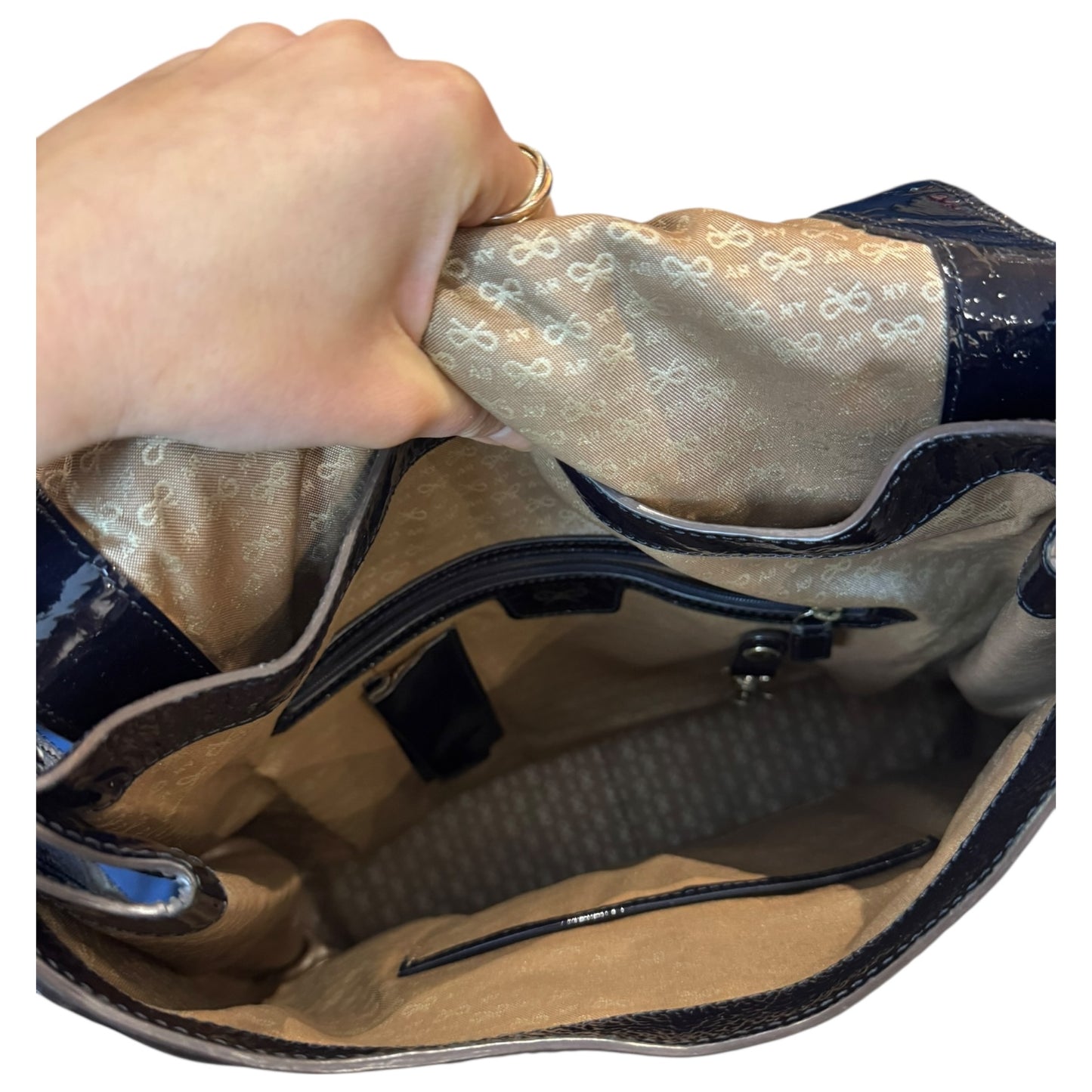 Anya Hindmarch Black Patent Leather and Silver Bag