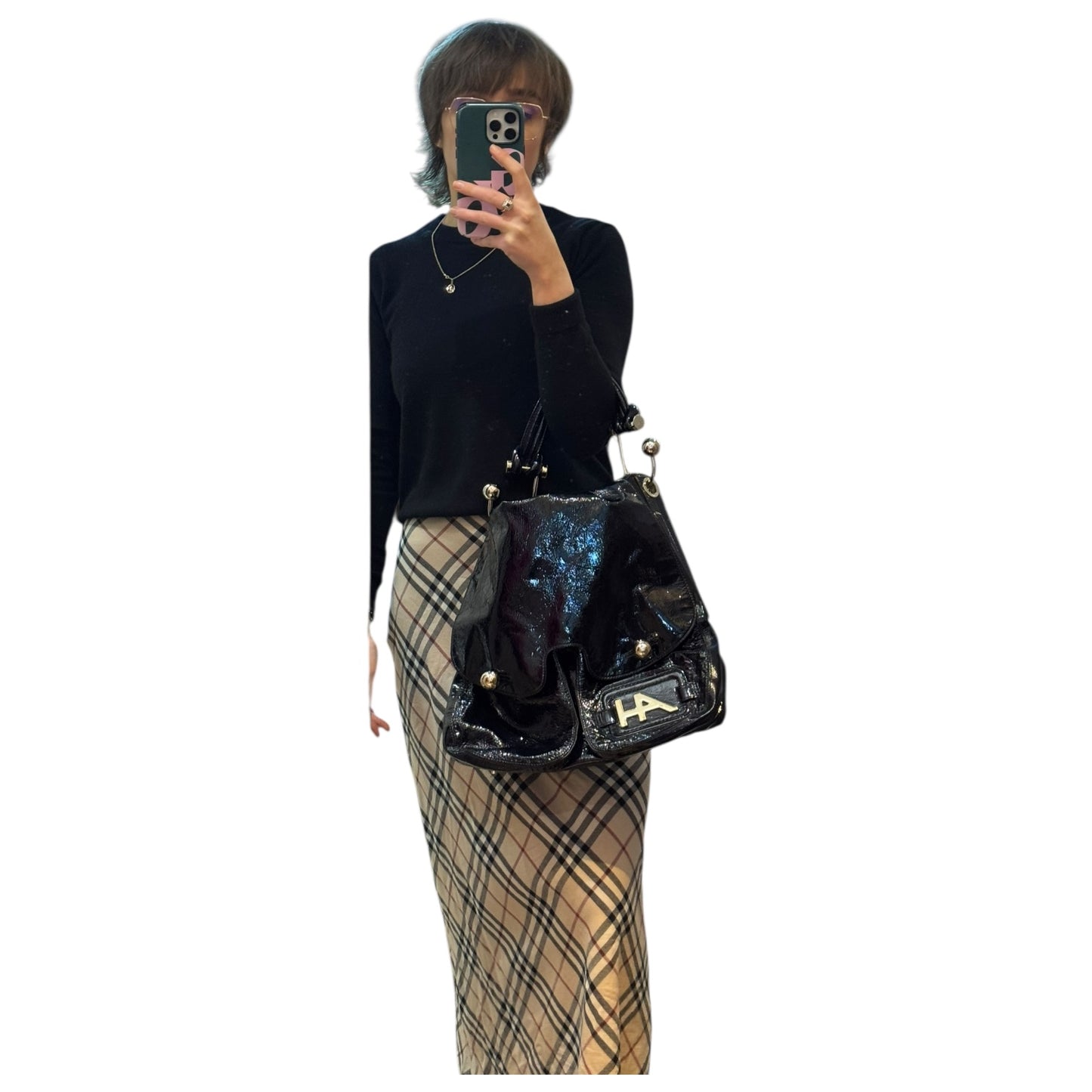 Anya Hindmarch Black Patent Leather and Silver Bag