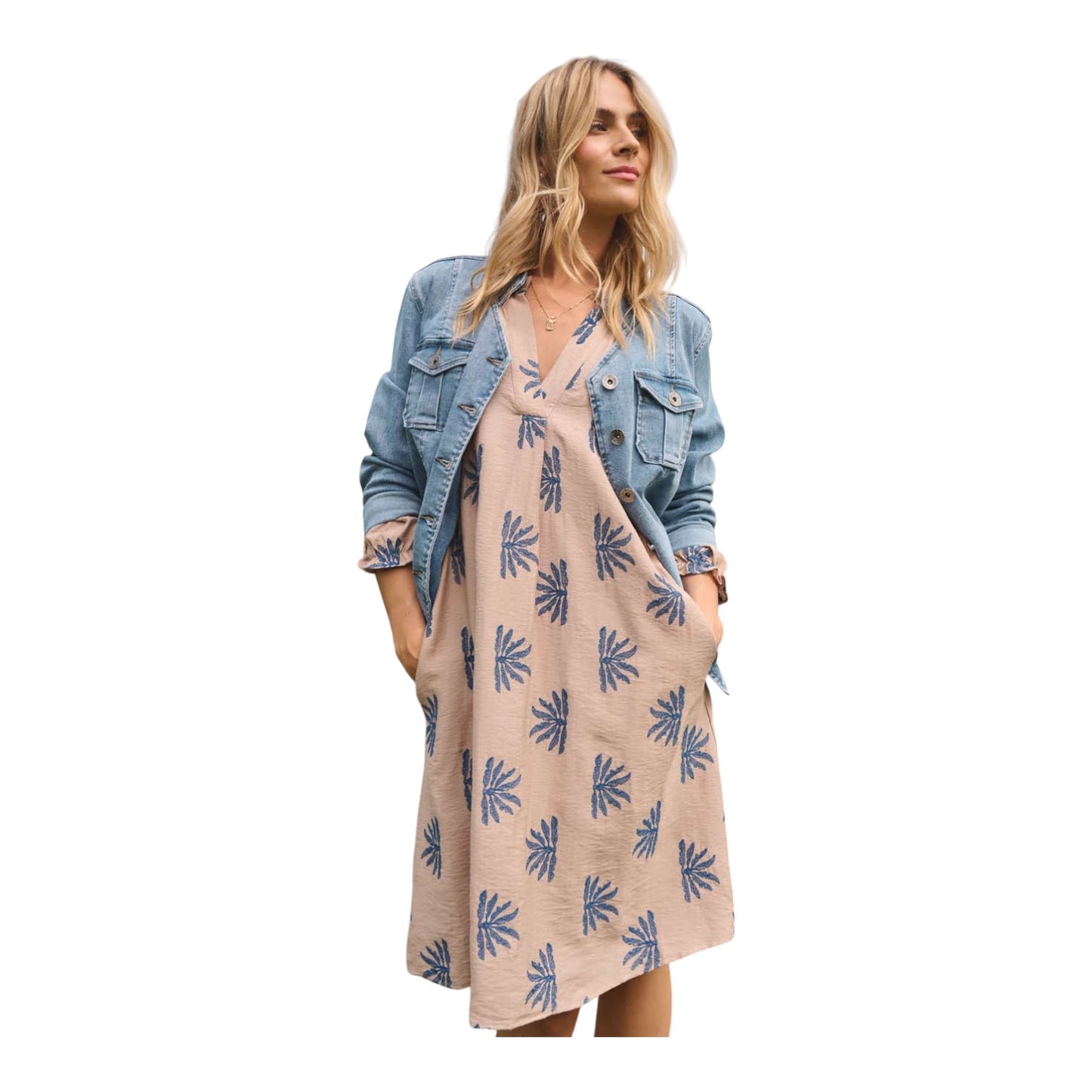 Costa Mani Miley Taupe and Navy Embroidered Dress - 12 - NEW