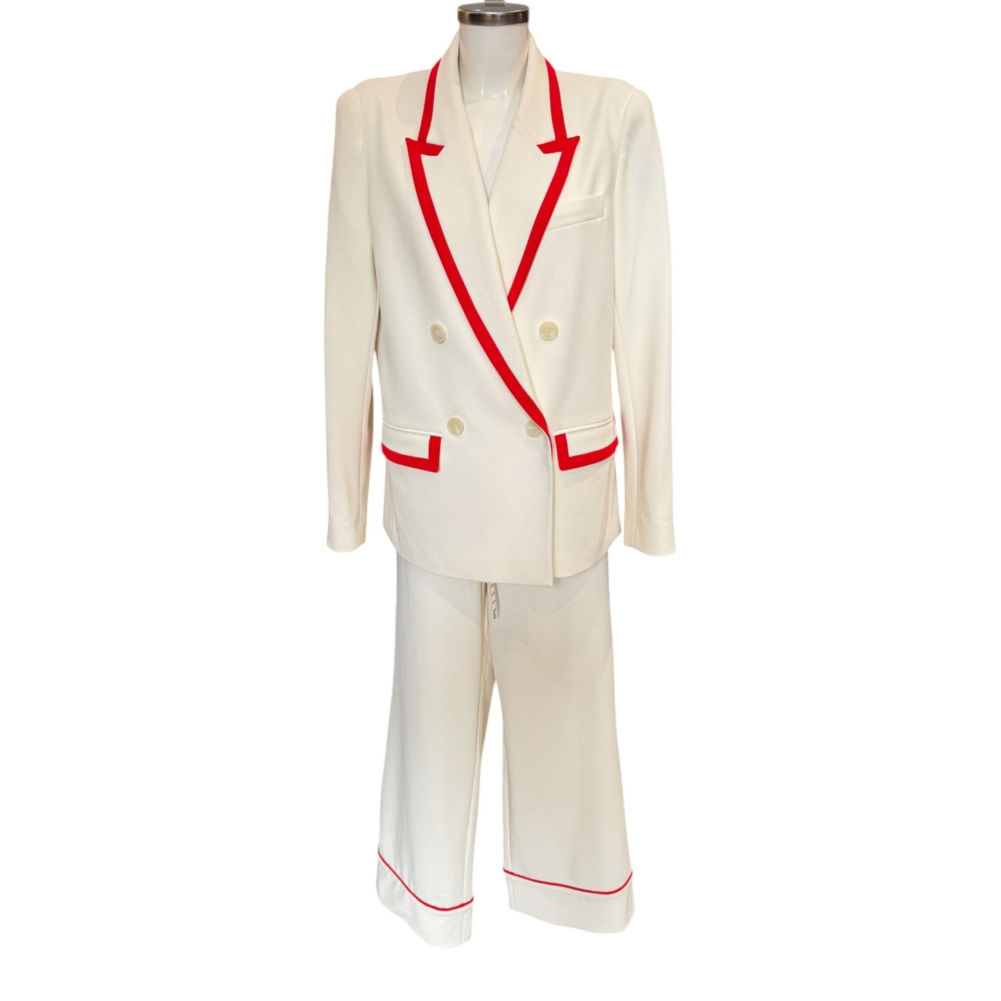 Essentiel Antwerp Off White Red Trim Trouser Suit - 14 - NEW