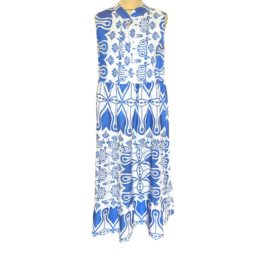 Kamba Pure Cotton Blue and White Dress - One Size