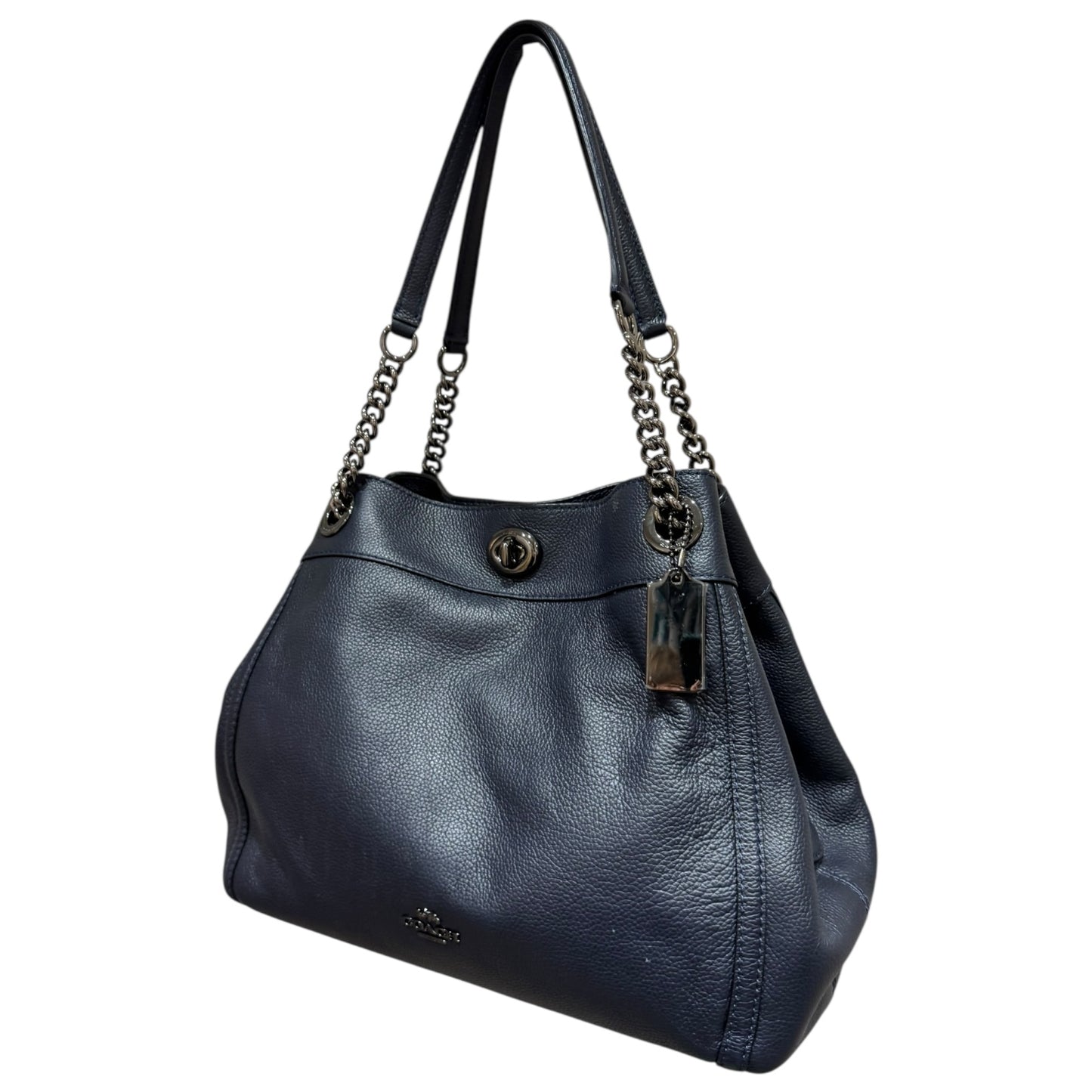 Coach Turnlock Edie Navy Polished Pebble Leather Bag