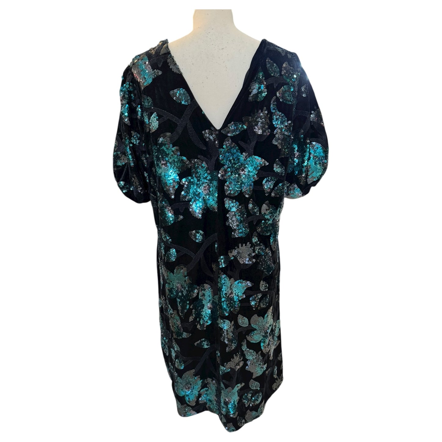 Mos Mosh Tinsel Black Velvet and Green Sequin Dress - 12/14