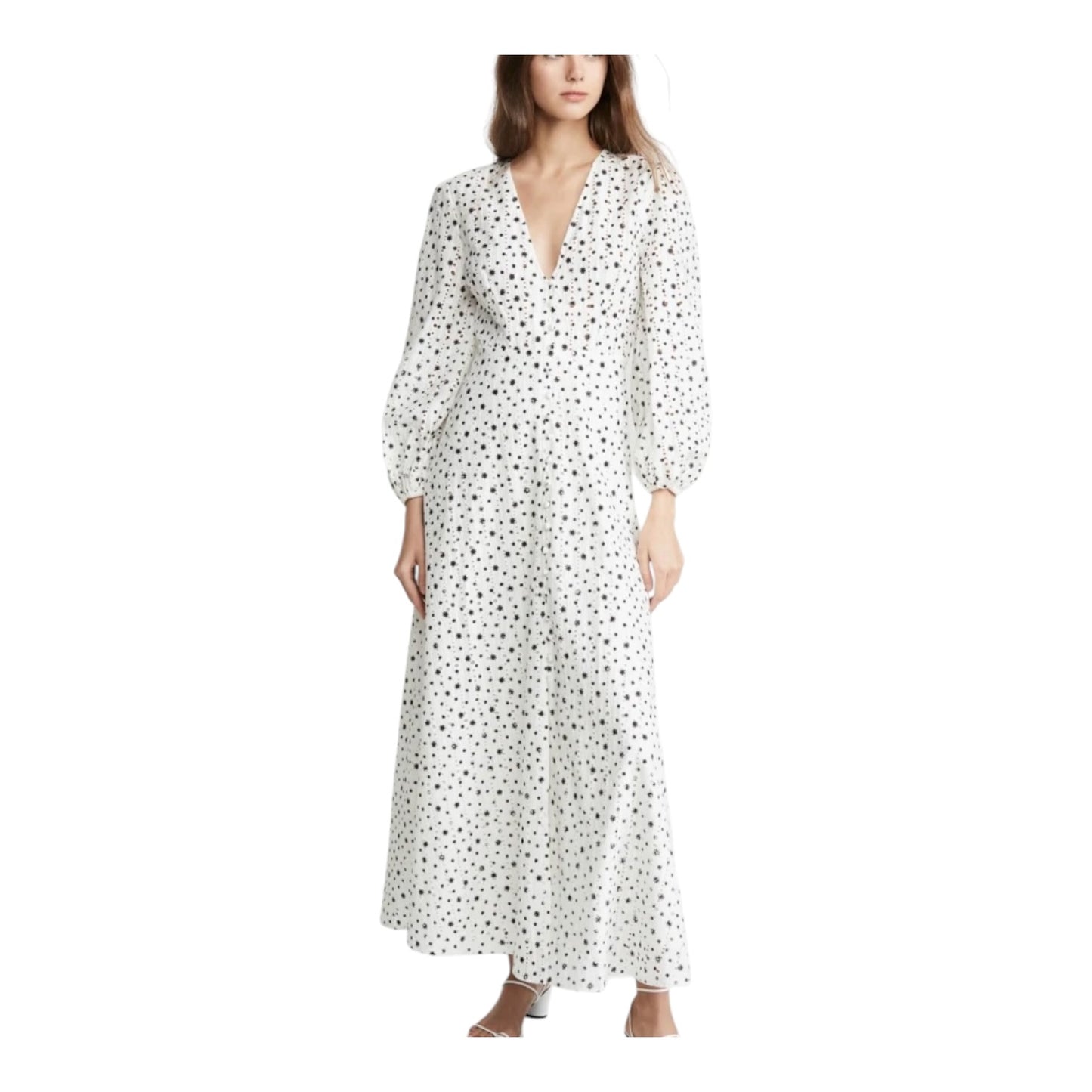 Rixo Blair Broderie Anglaise White and Black Dress - 14/16